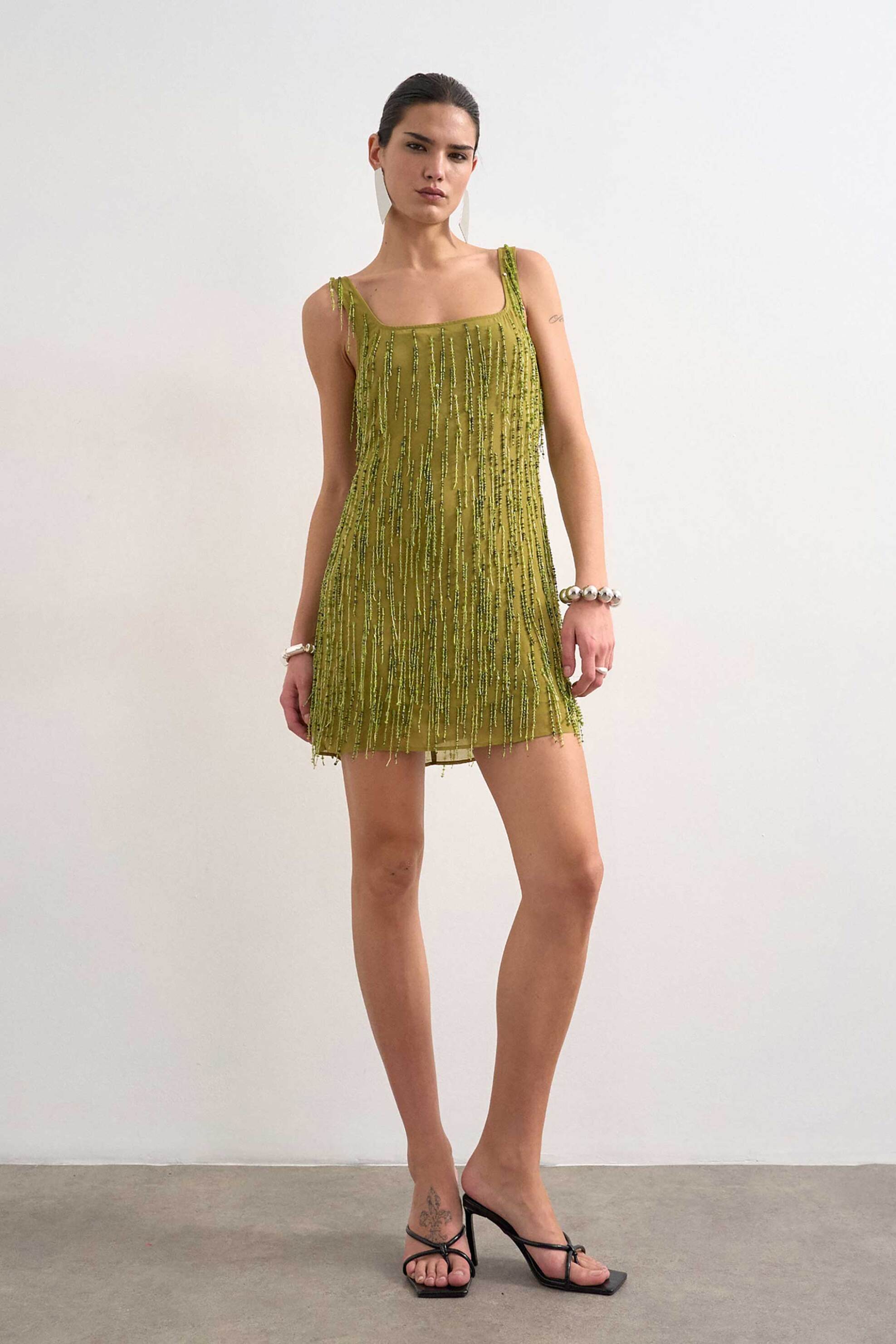 Topshop γυναικείο mini φόρεμα με κρόσσια "Ellen" - 31000759 Πράσινο