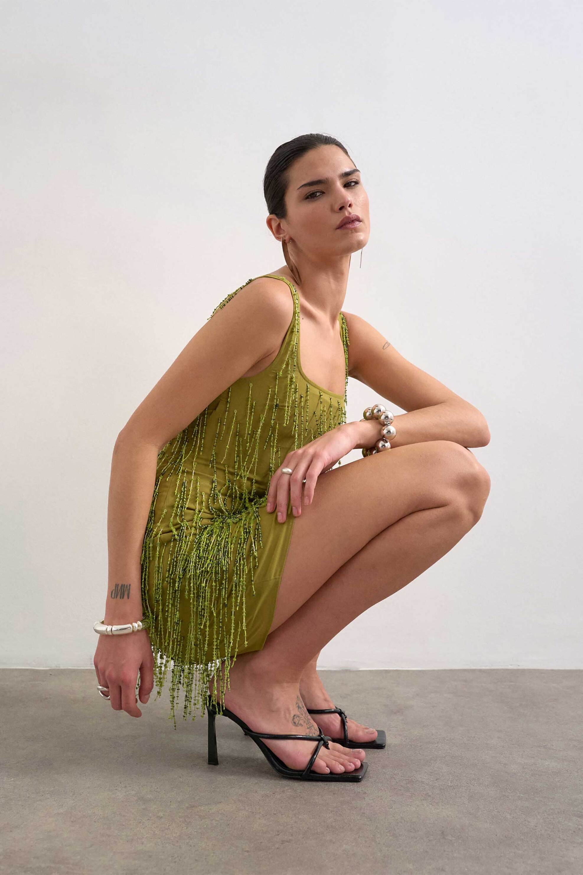 TOPSHOP Topshop γυναικείο mini φόρεμα με κρόσσια "Ellen" - 31000759 Πράσινο - 2