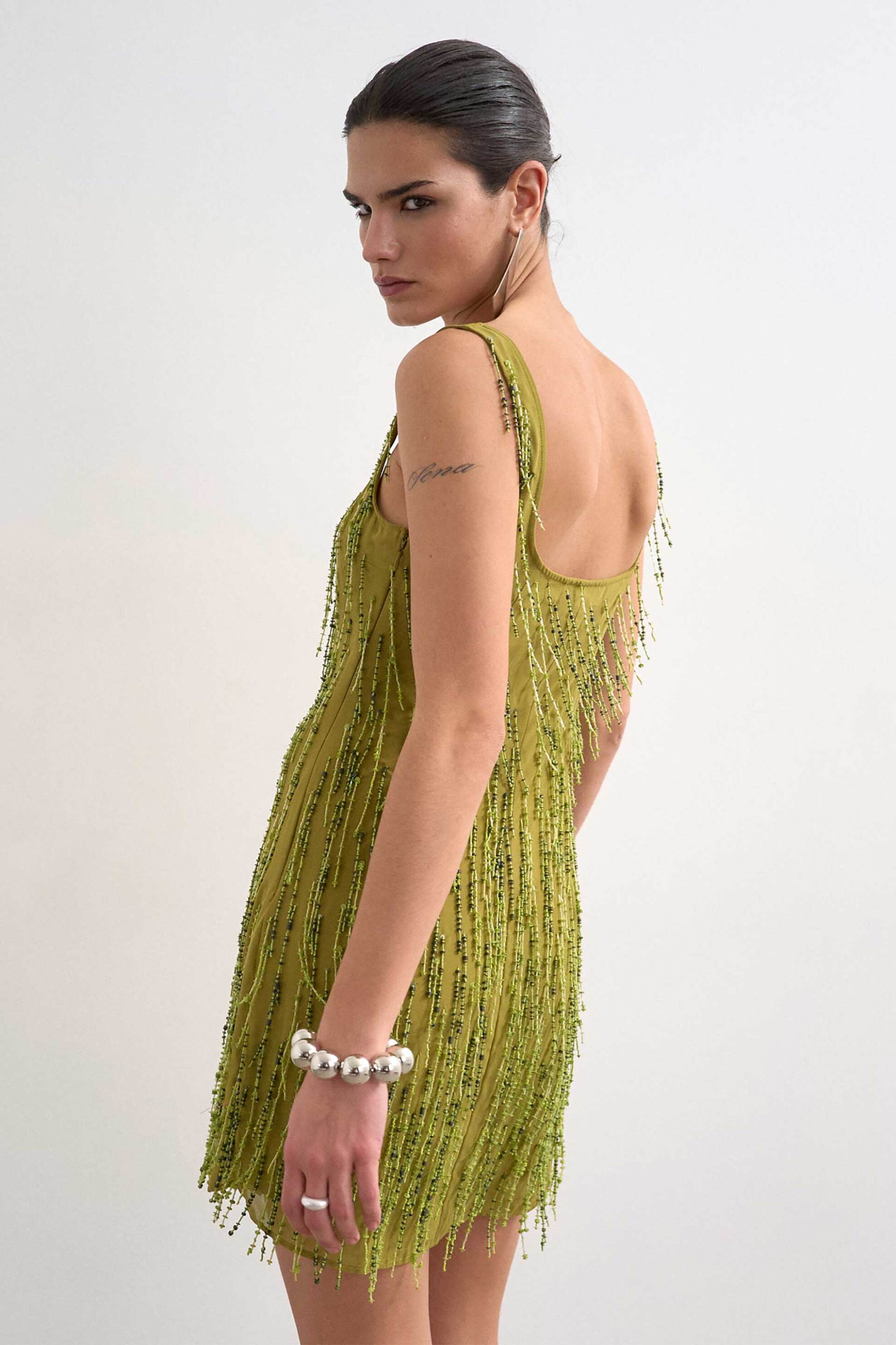 TOPSHOP Topshop γυναικείο mini φόρεμα με κρόσσια "Ellen" - 31000759 Πράσινο - 3