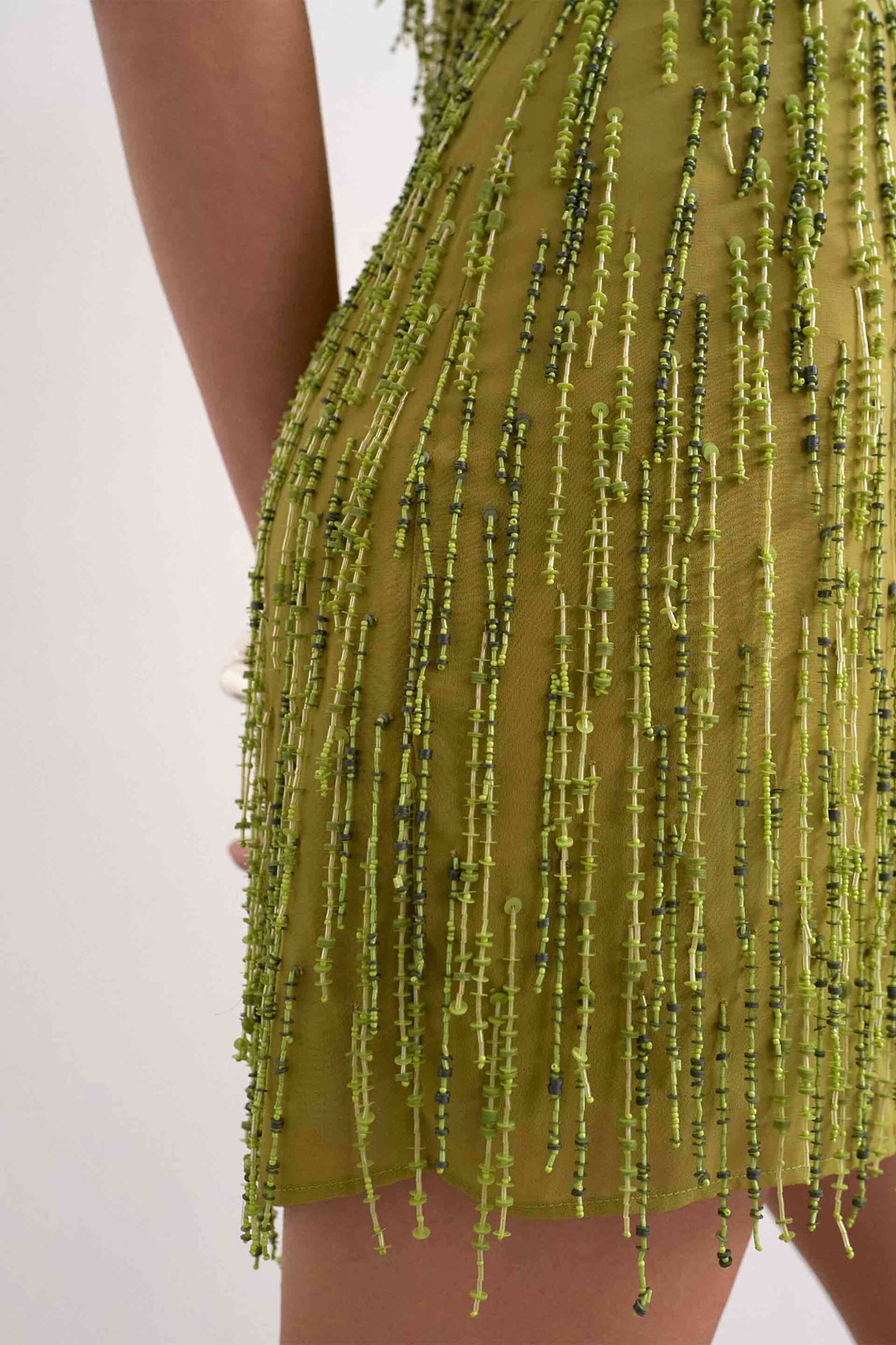 Topshop Γυναικείο Mini Φόρεμα με Κρόσσια Ellen - 31000759 Πράσινο