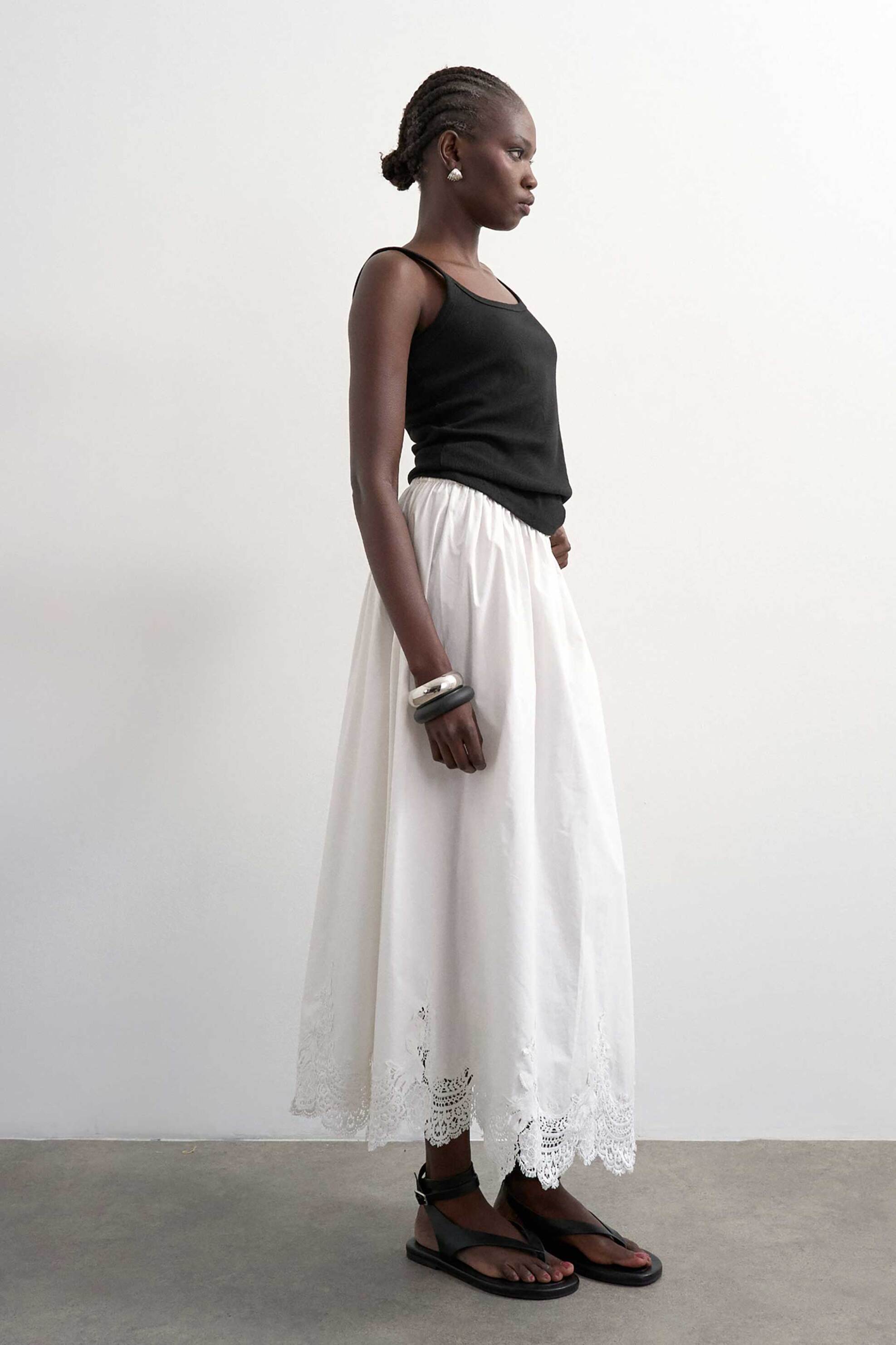 Topshop γυναικεία midi φούστα με δαντέλα "Lina" - 31000867 Λευκό