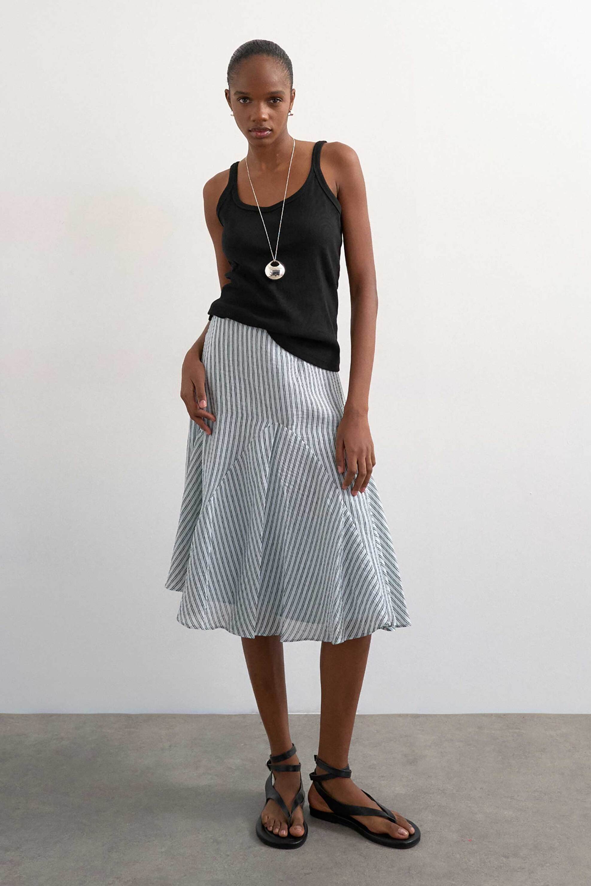 Topshop γυναικεία midi φούστα ριγέ "Elowen" - 31001157 Μαύρο