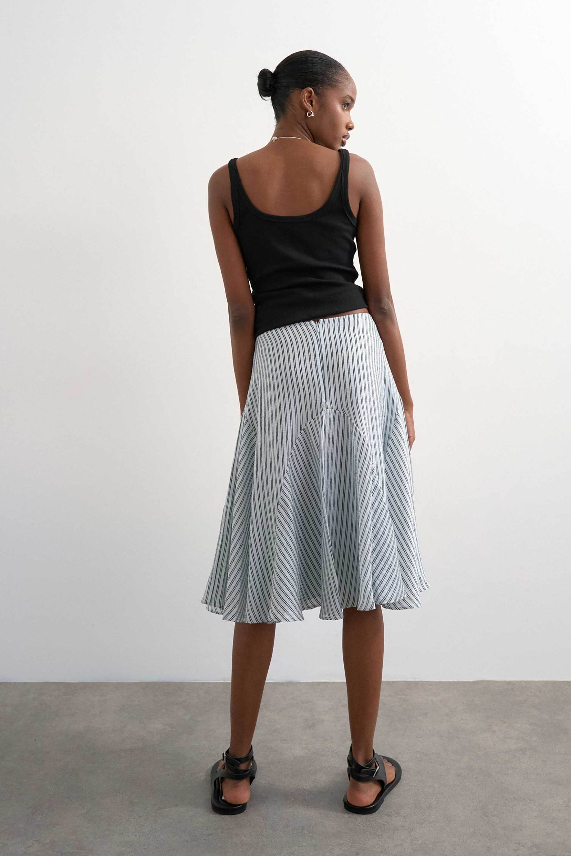 Topshop Γυναικεία Midi Φούστα Ριγέ Elowen - 31001157 Μαύρο