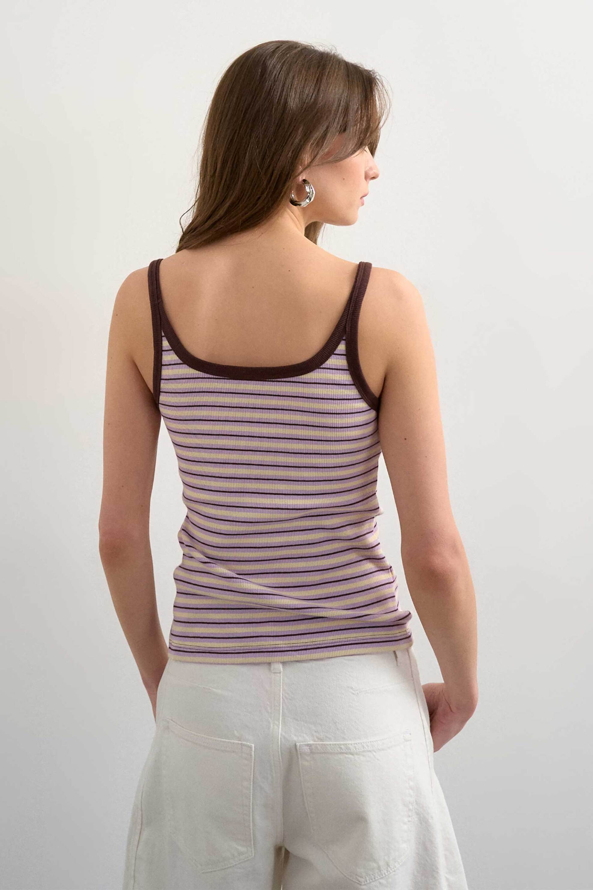 Opshop Γυναικείο Τοπ Ριγέ Αμάνικο Molly - 31000919 Λιλά