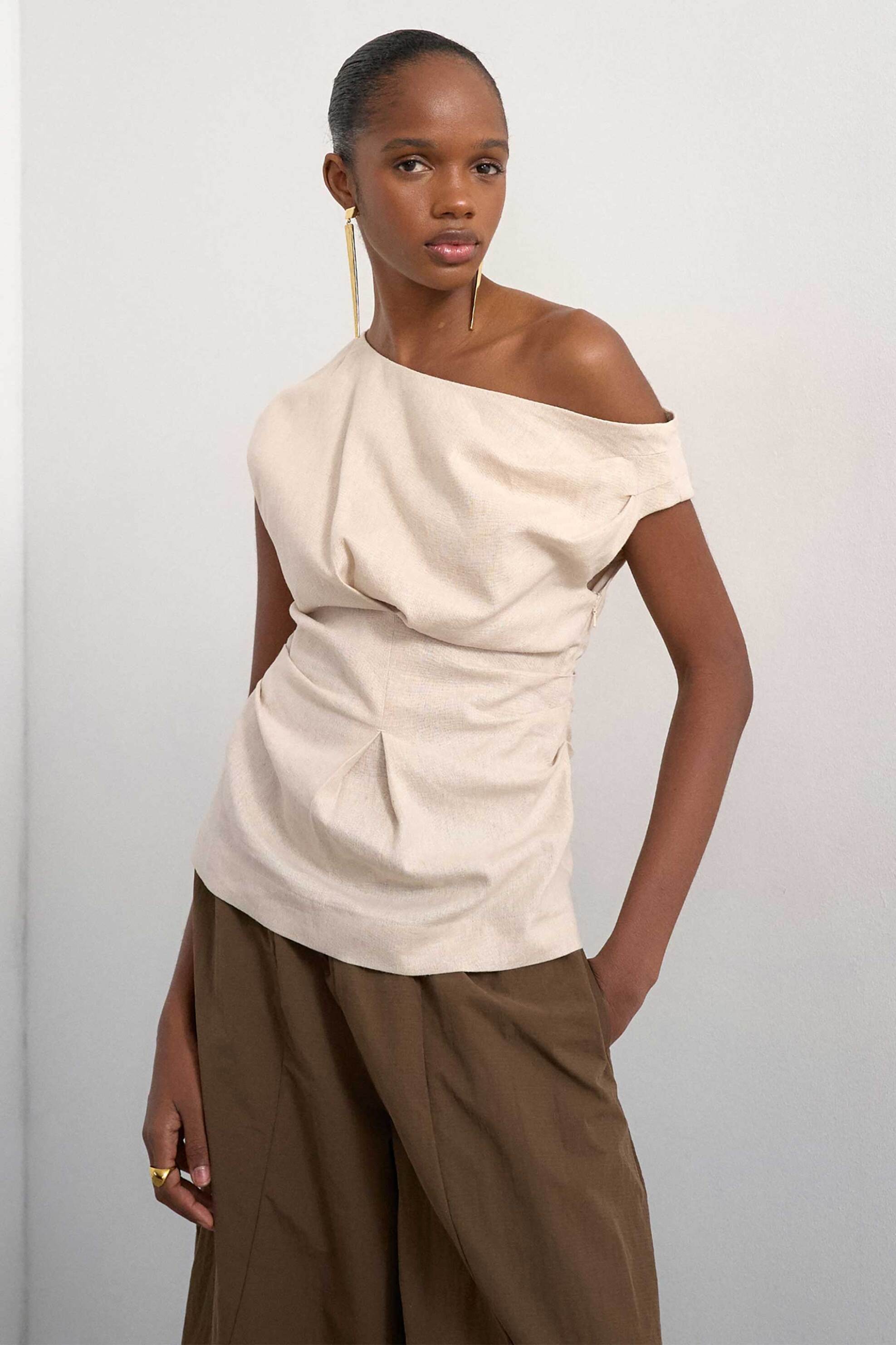 Topshop γυναικεία μπλούζα με ασύμμετρο πάνω μέρος "Arisa" - 31001156 Εκρού