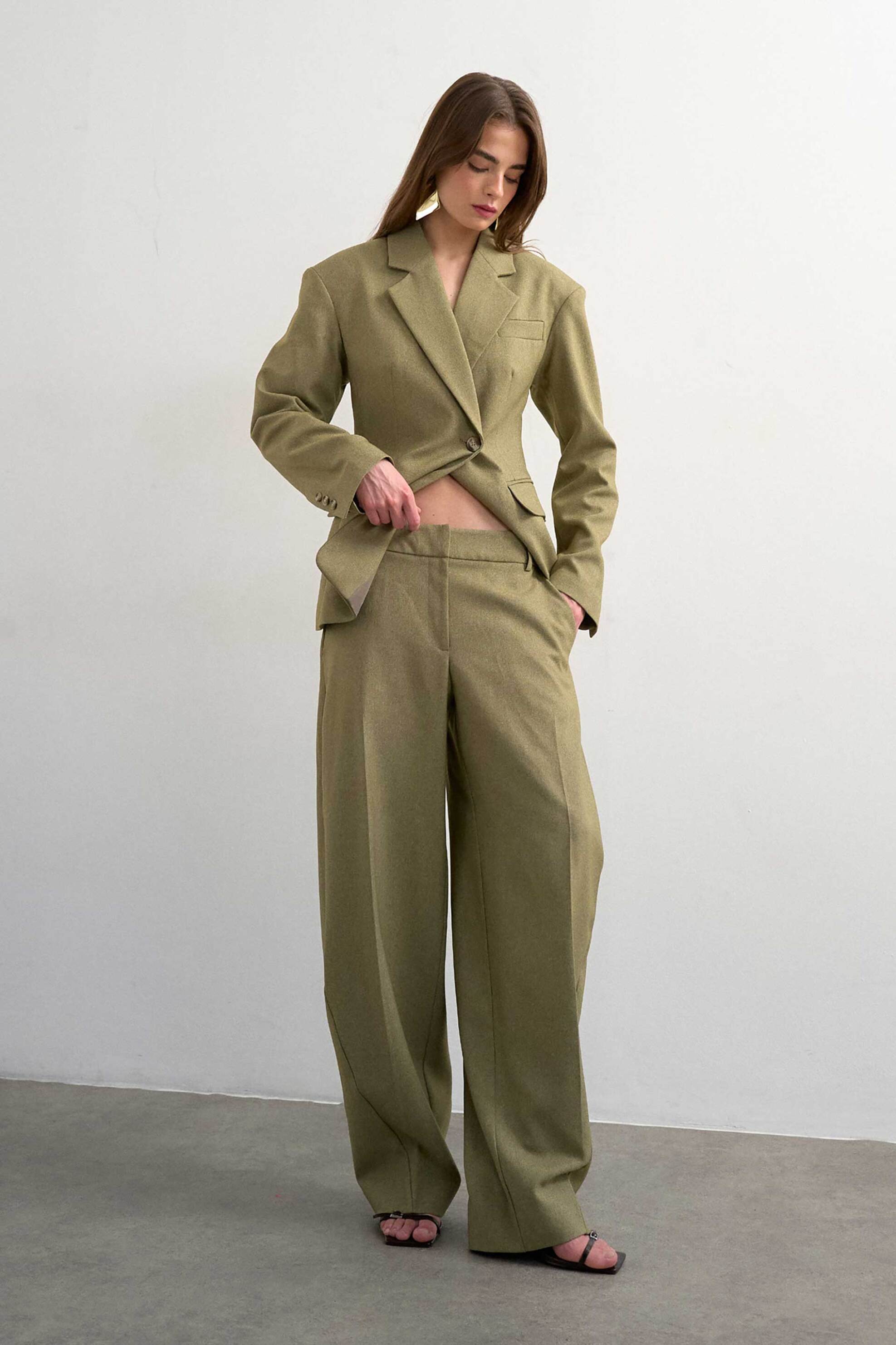 Topshop γυναικείο παντελόνι Straight Fit "Palea" - 31000873 Λαδί