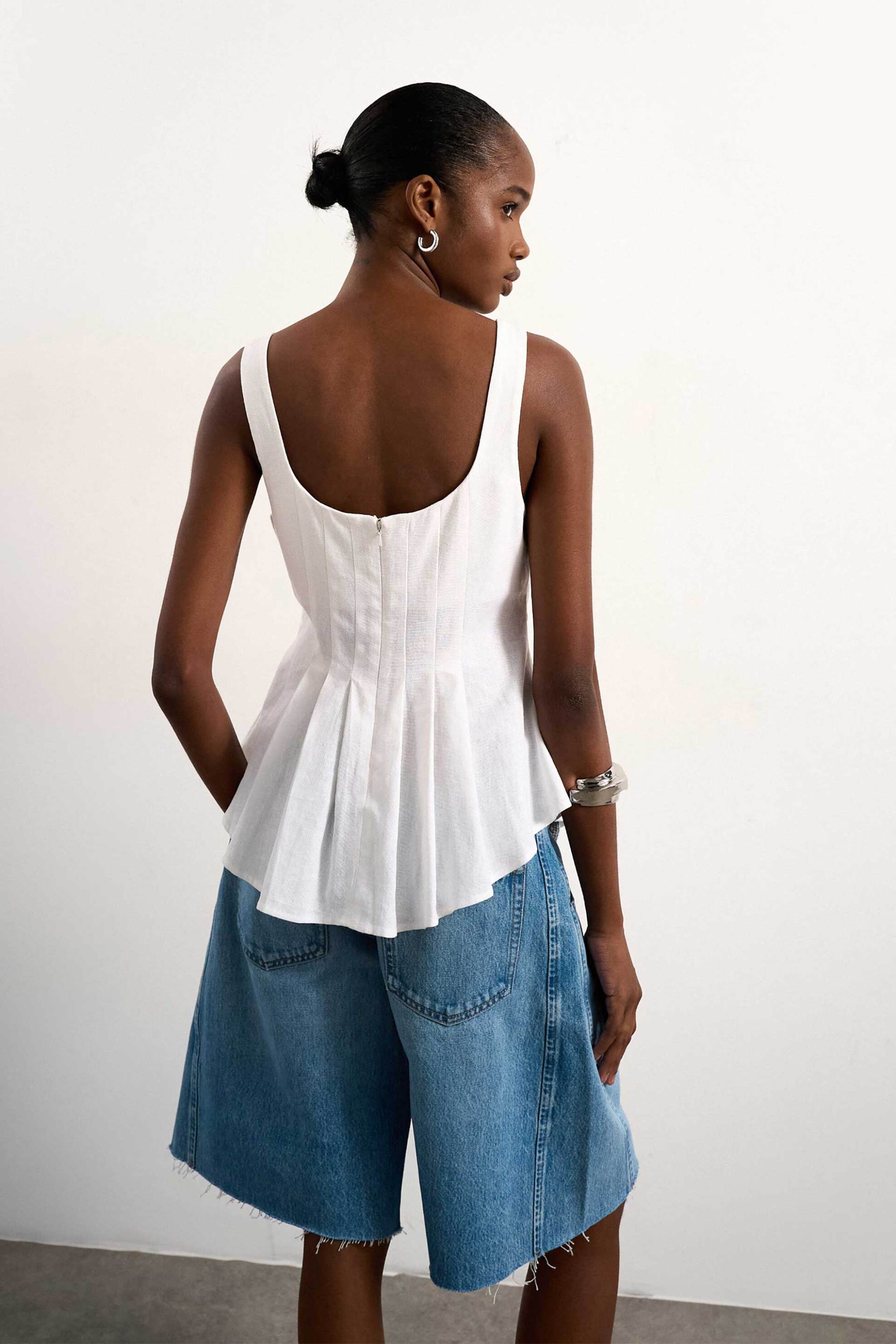 Topshop Γυναικείο Τοπ με Πιέτες Mariam - 31001153 Λευκό