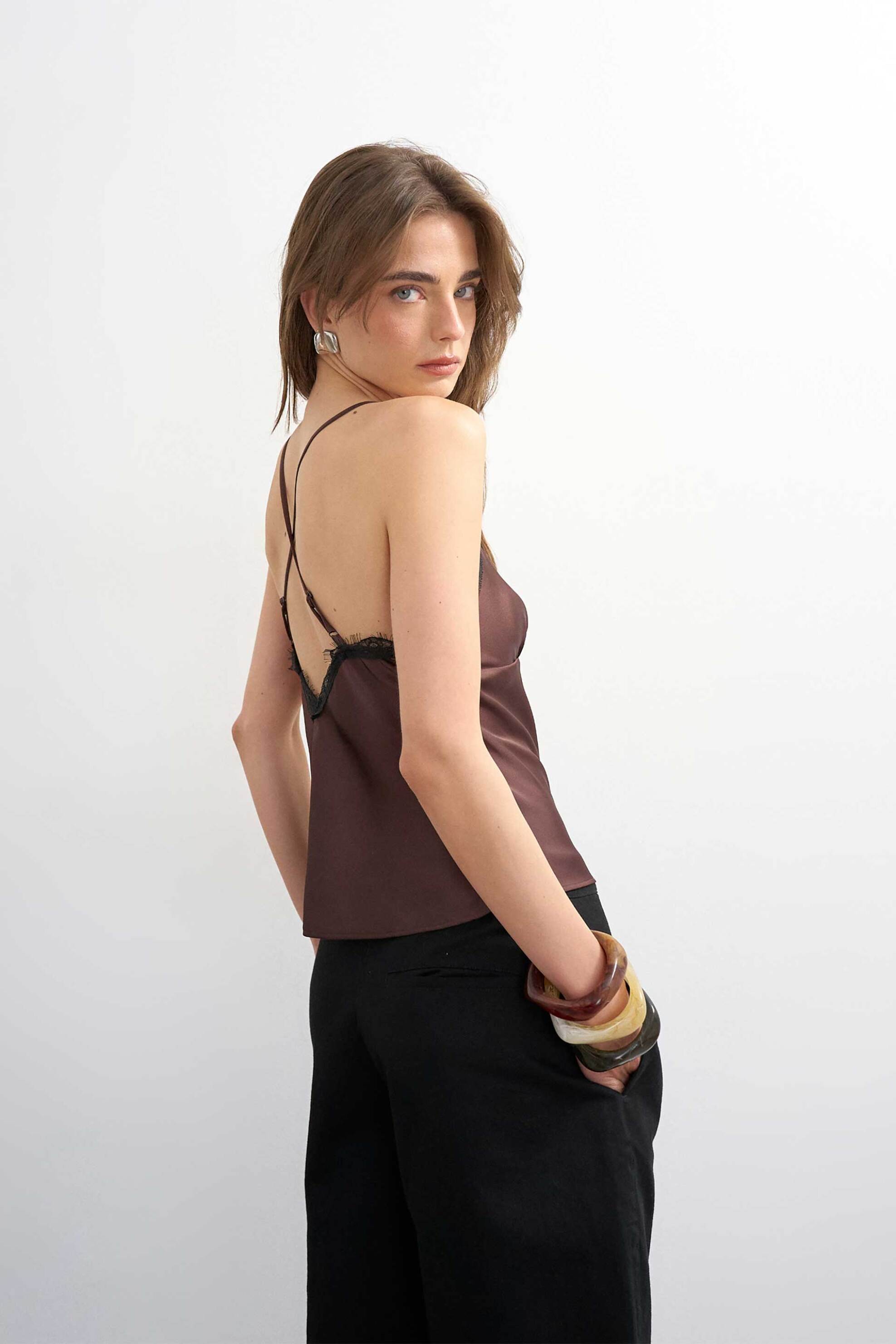 Topshop Γυναικείο Τοπ με Δαντέλα Naomi - 31001725 Καφέ