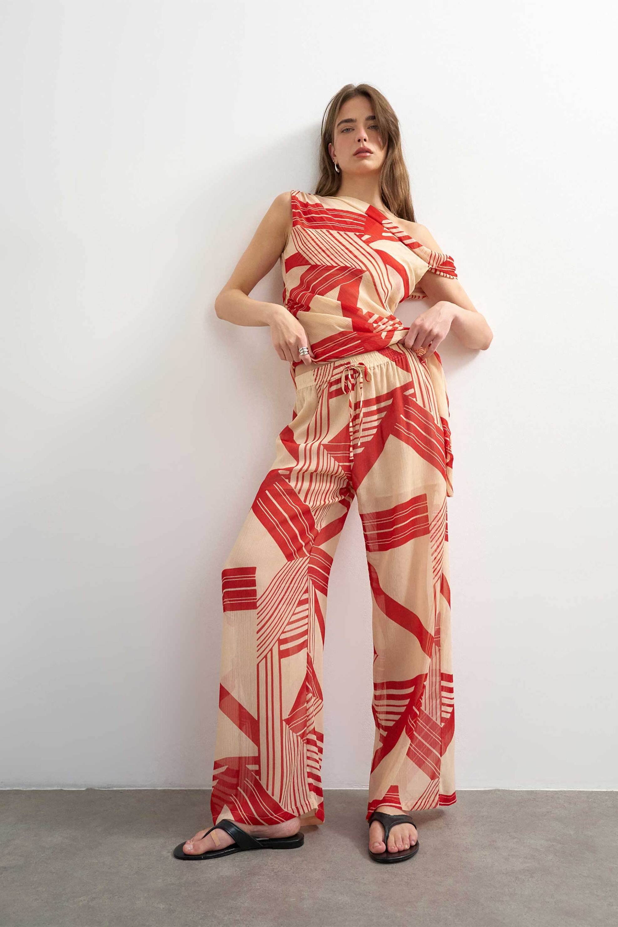 Topshop γυναικείο παντελόνι με print Wide Fit 