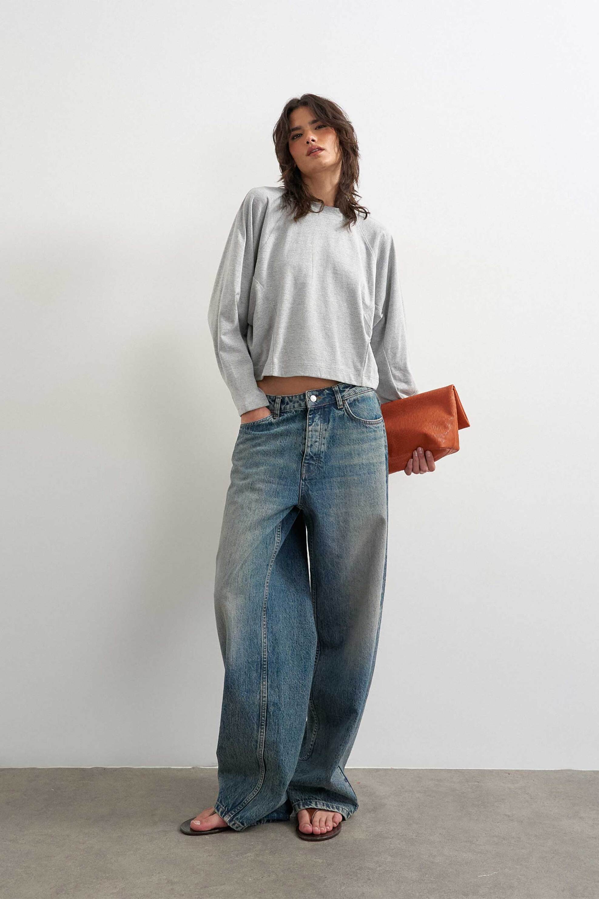 Topshop γυναικεία μπλούζα μονόχρωμη με μακρύ μανίκι 