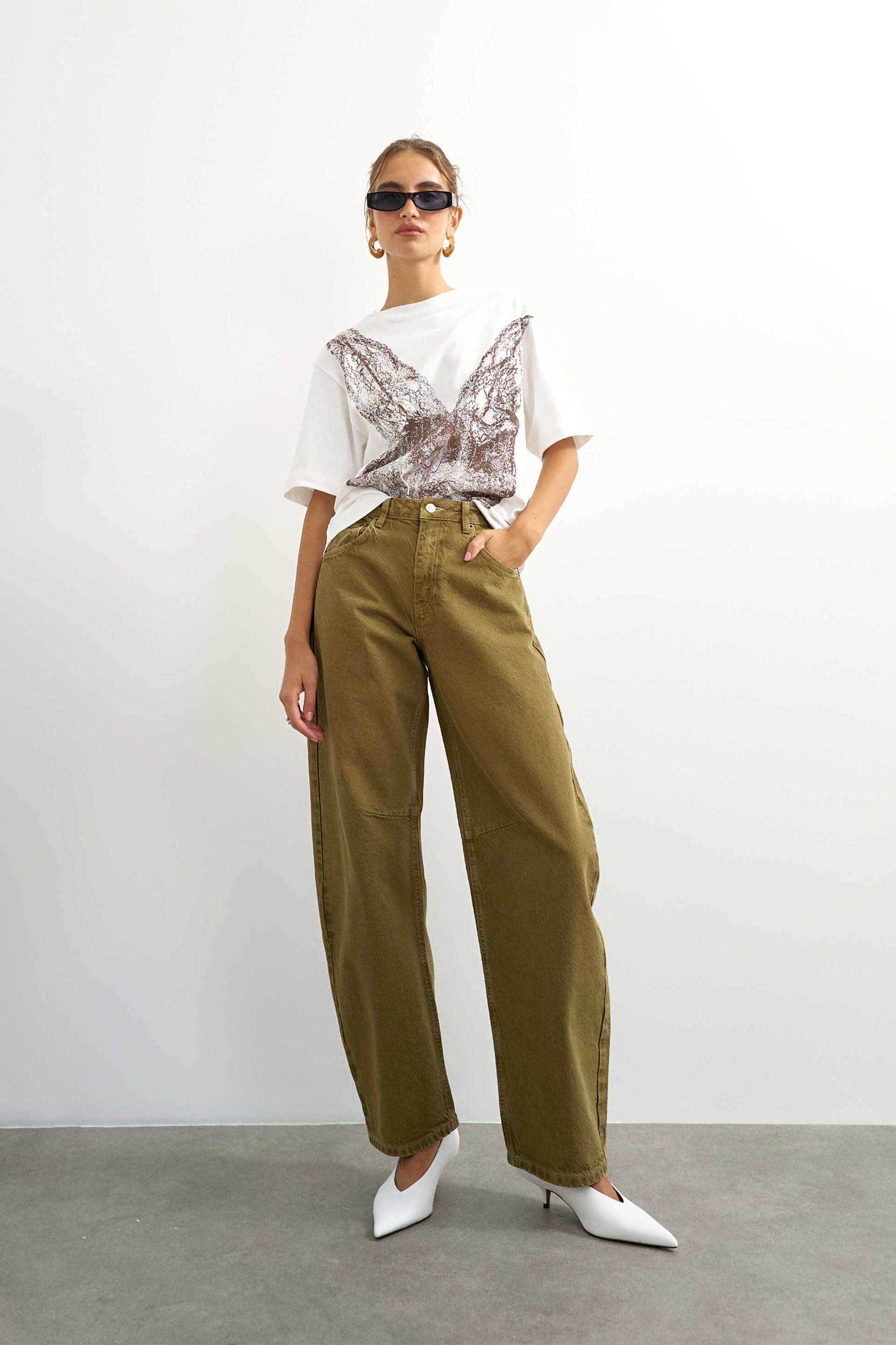 TOPSHOP Topshop γυναικείο τζιν παντελόνι "Barrel" - 31002144 Λαδί