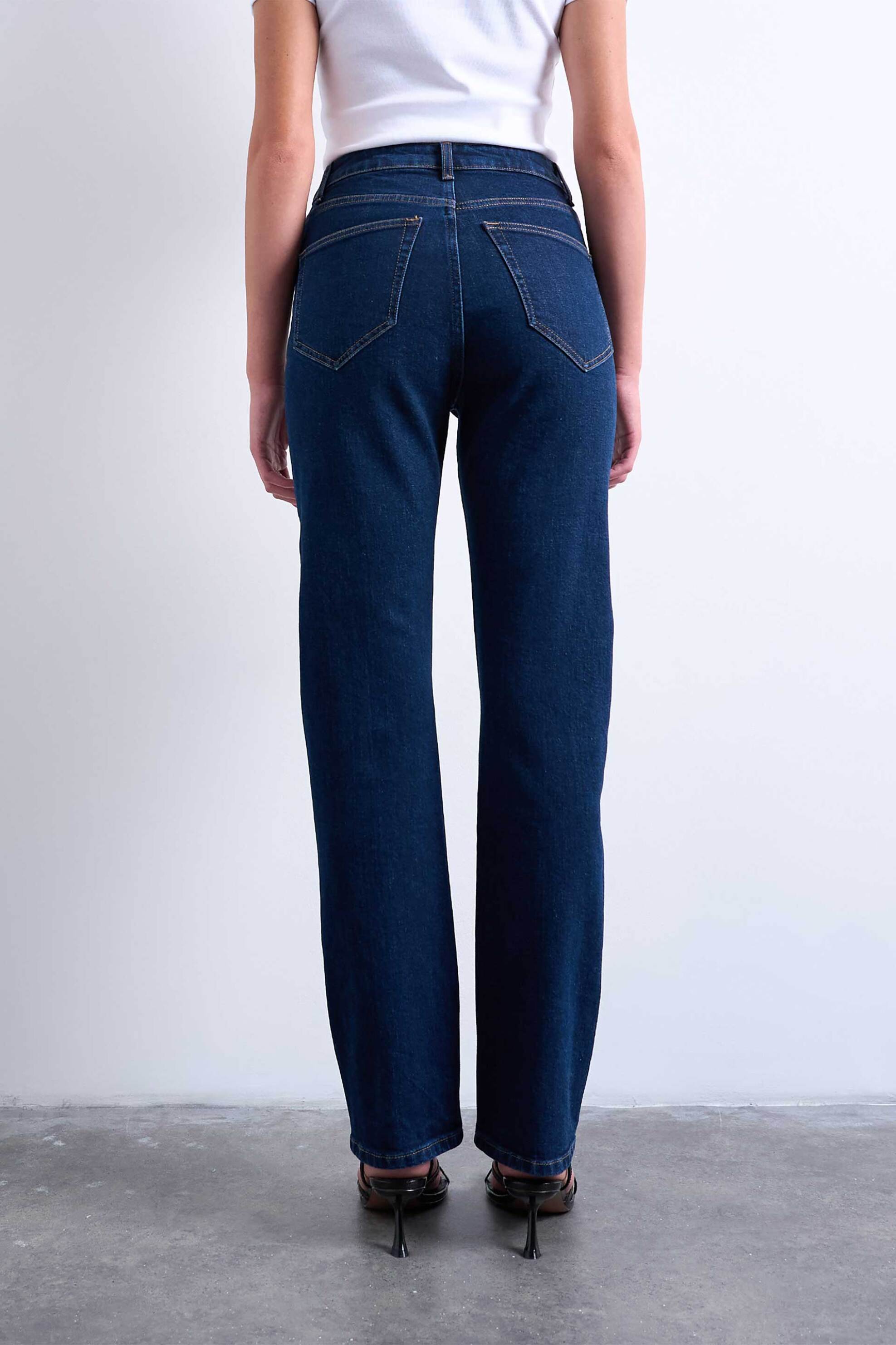 Topshop Γυναικείο Ψηλόμεσο Τζιν Παντελόνι Slim Straight Fit Dree - 31001350 Denim Blue Σκούρο