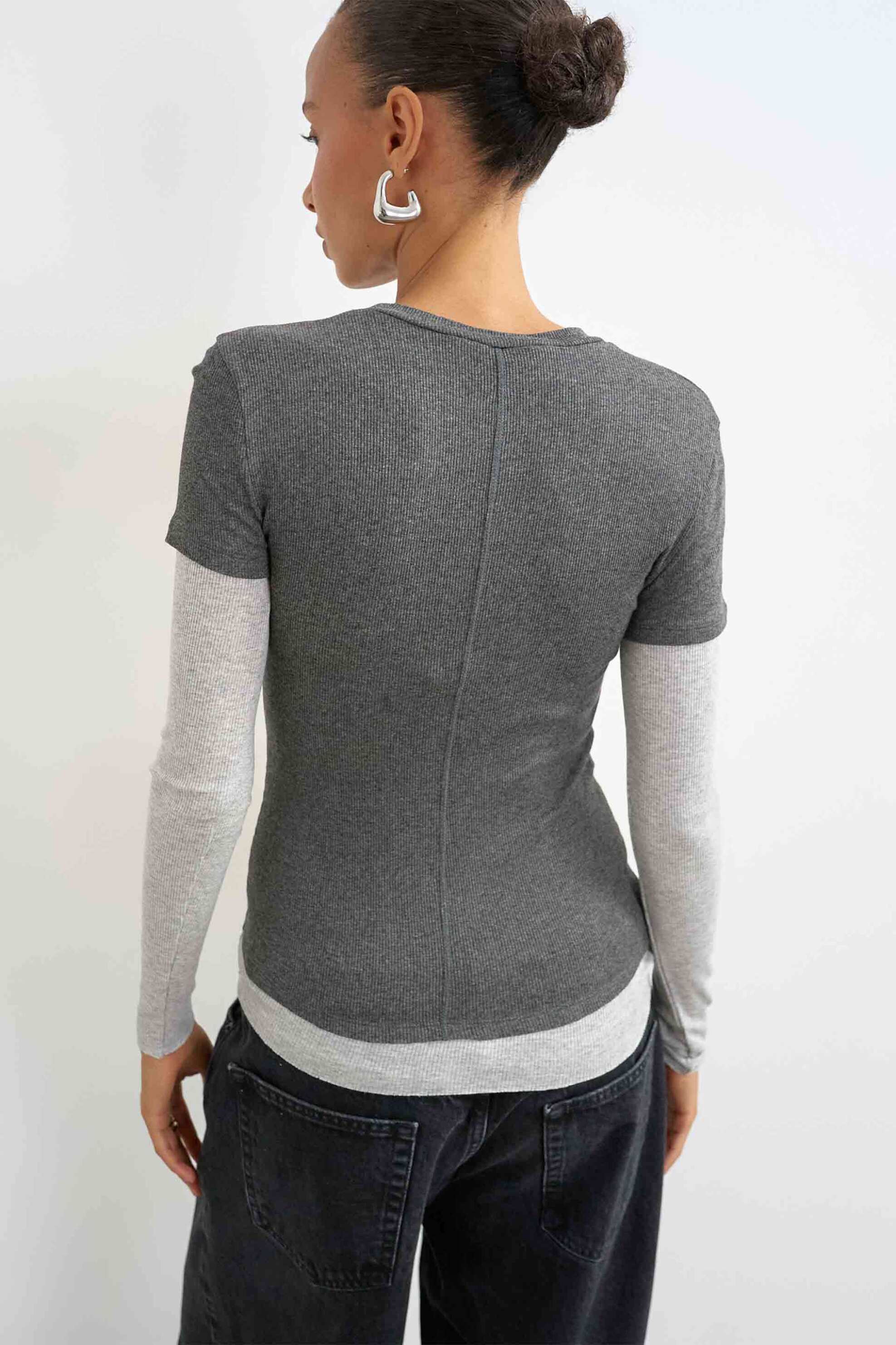 TOPSHOP Topshop γυναικείο τοπ ribbed "Belia" - 31002206 Γκρι - 3
