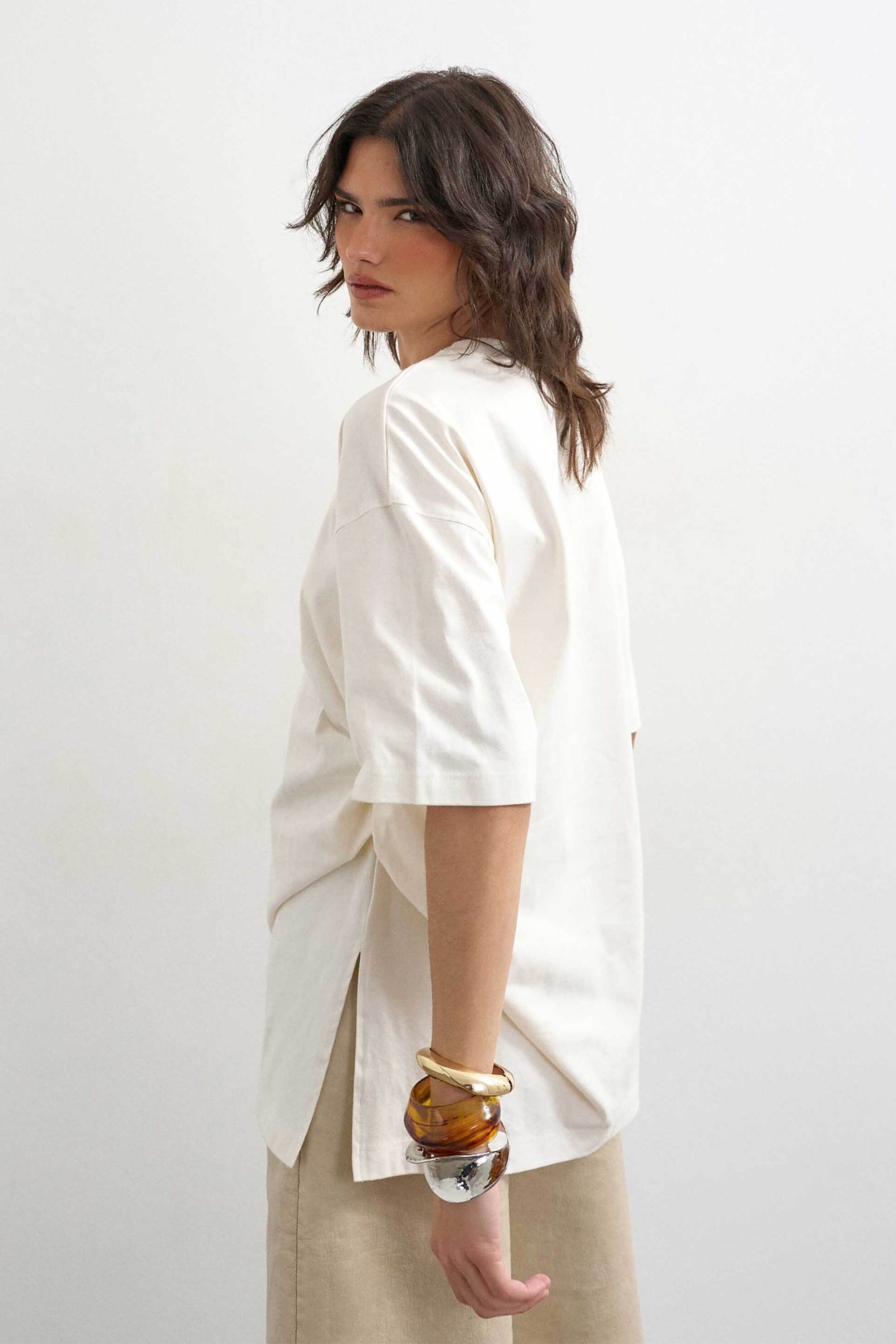 Topshop Γυναικείο T-Shirt Μονόχρωμο Oversize Fit Rikka - 31001438 Εκρού