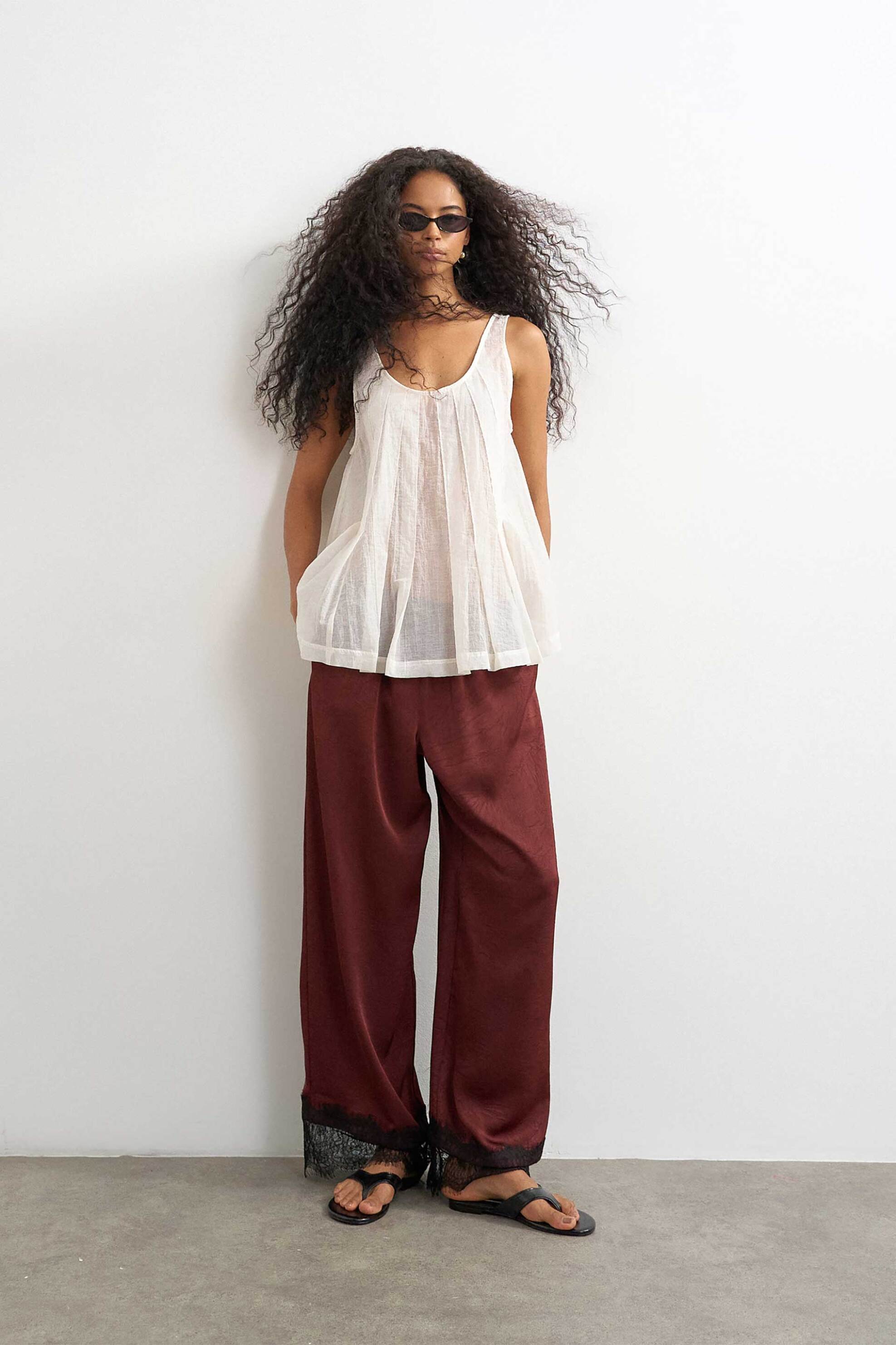 TOPSHOP Topshop γυναικείο παντελόνι με δαντέλα "Emma" - 31001559 Μπορντό