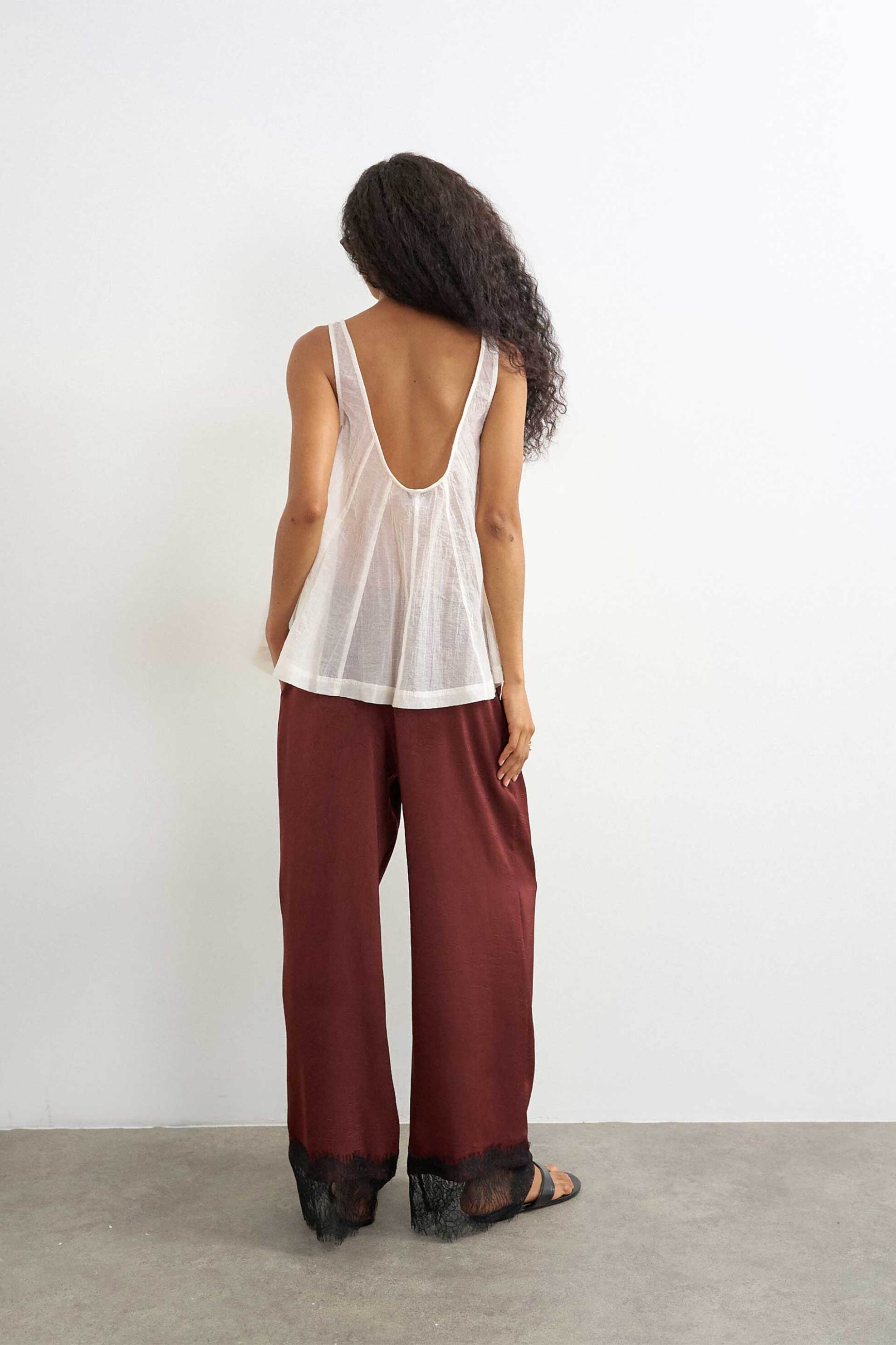 TOPSHOP Topshop γυναικείο παντελόνι με δαντέλα "Emma" - 31001559 Μπορντό - 3