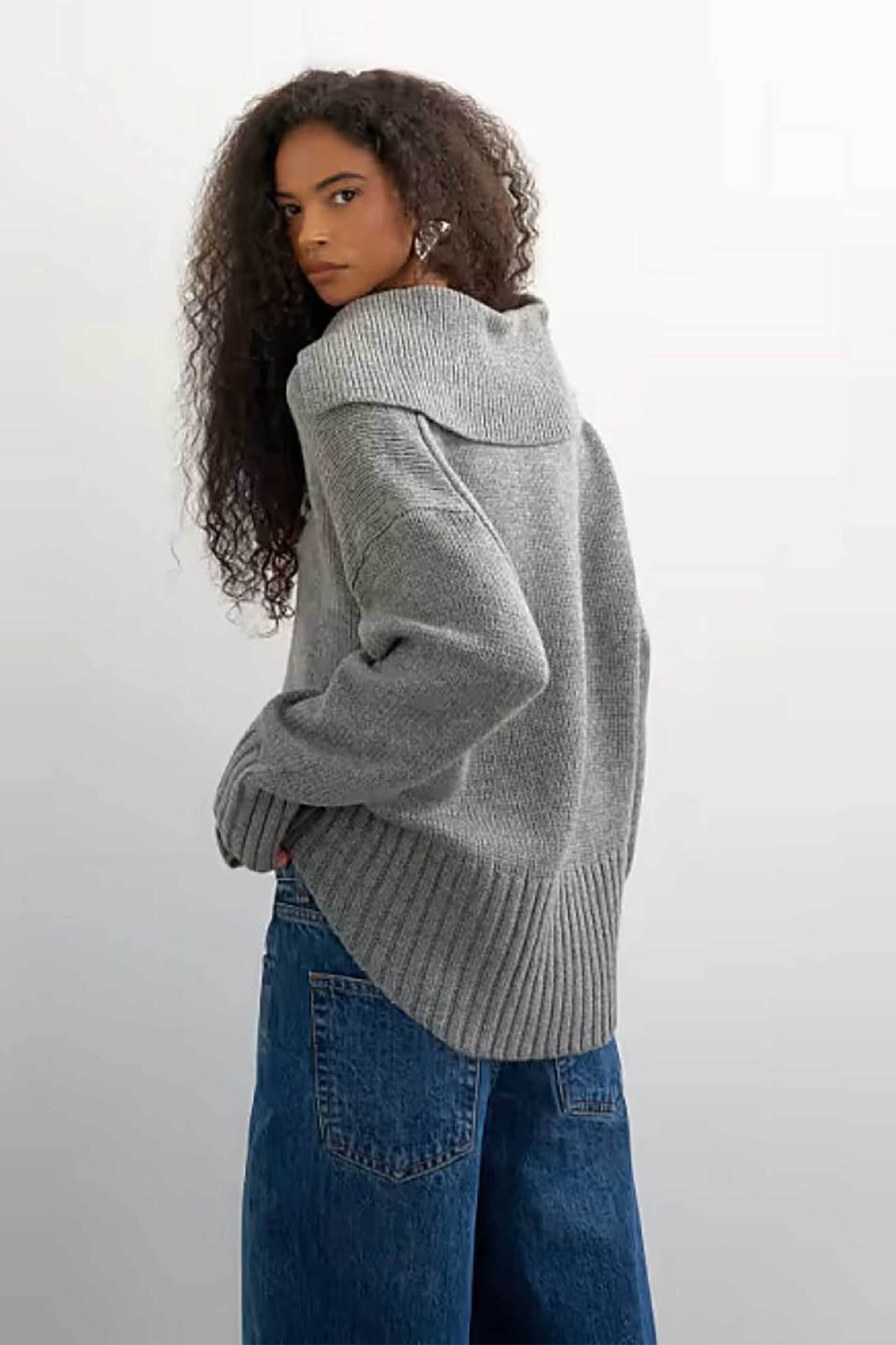TOPSHOP Topshop γυναικείο πουλόβερ με πόλο γιακά "Fay" - 31001416 Γκρι - 3