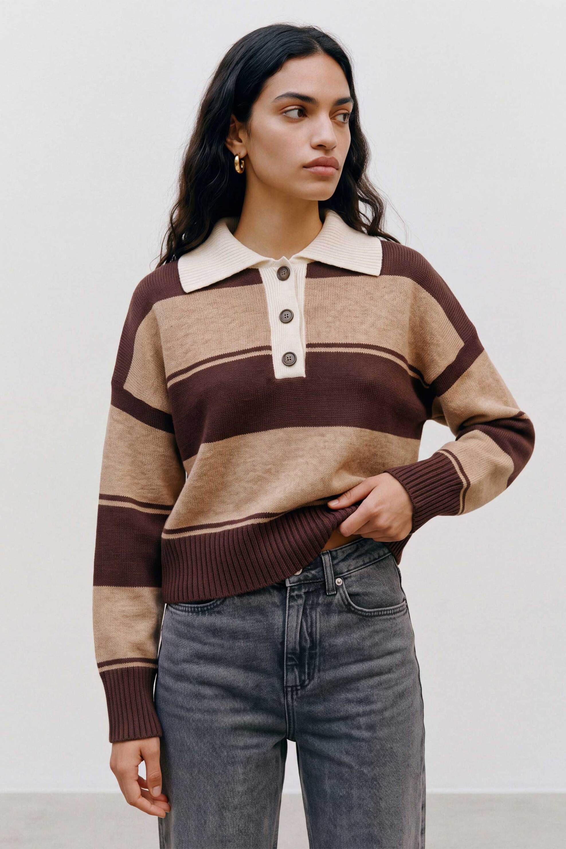Topshop γυναικείο πουλόβερ ριγέ με πόλο γιακά 