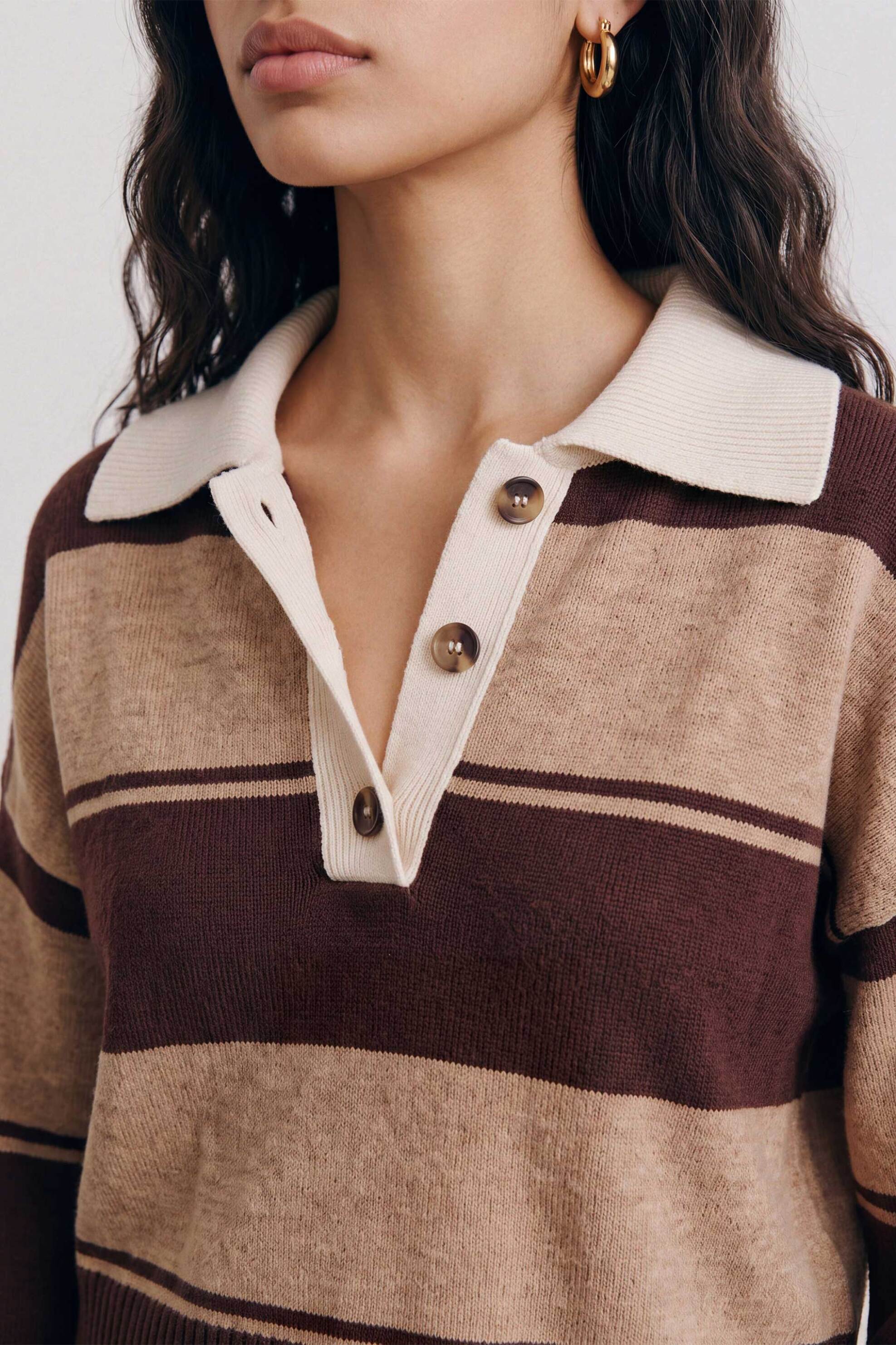 Topshop γυναικείο πουλόβερ ριγέ με πόλο γιακά 