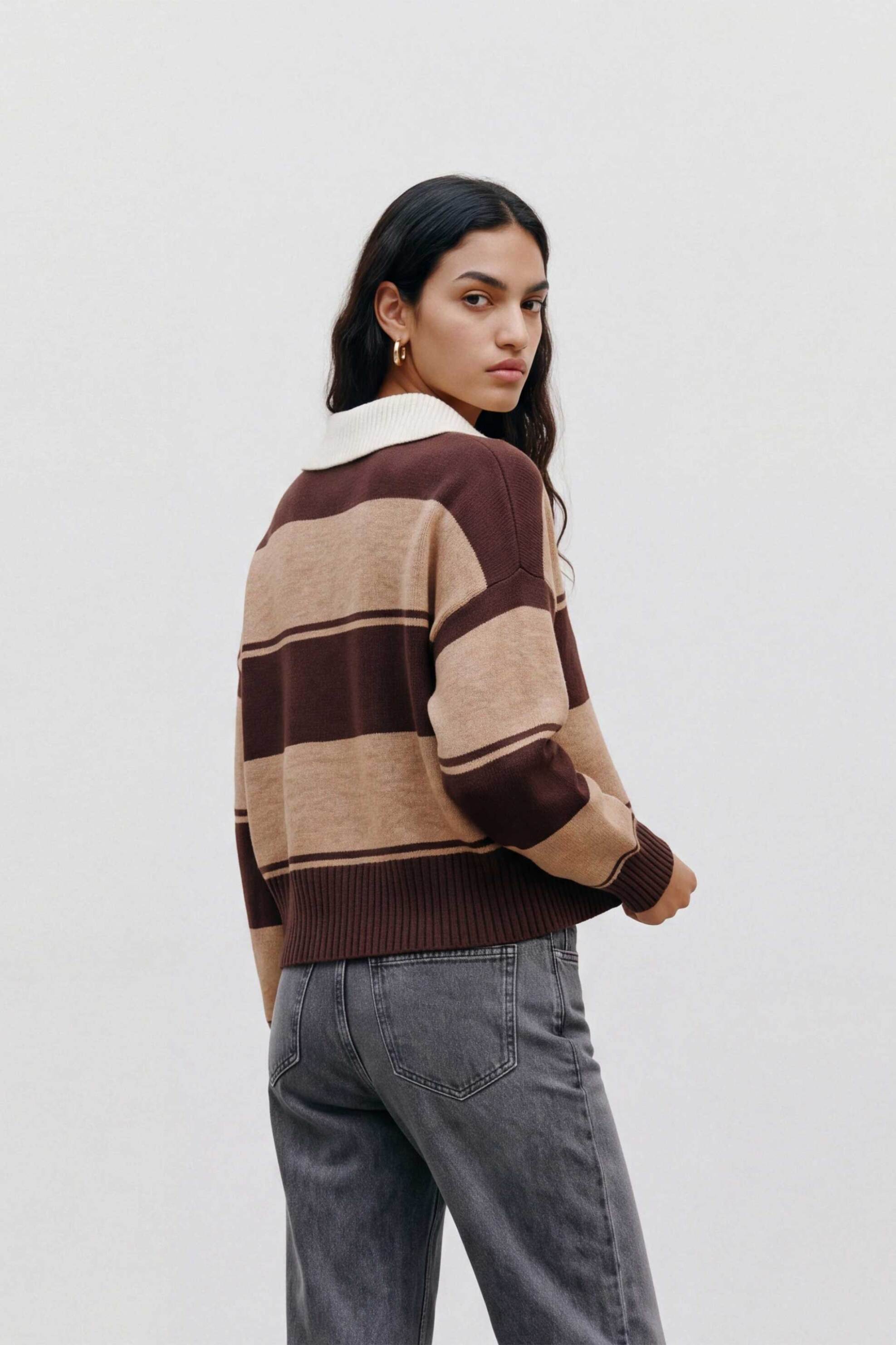 TOPSHOP Topshop γυναικείο πουλόβερ ριγέ με πόλο γιακά "Cami" - 31001478 Καφέ - 4