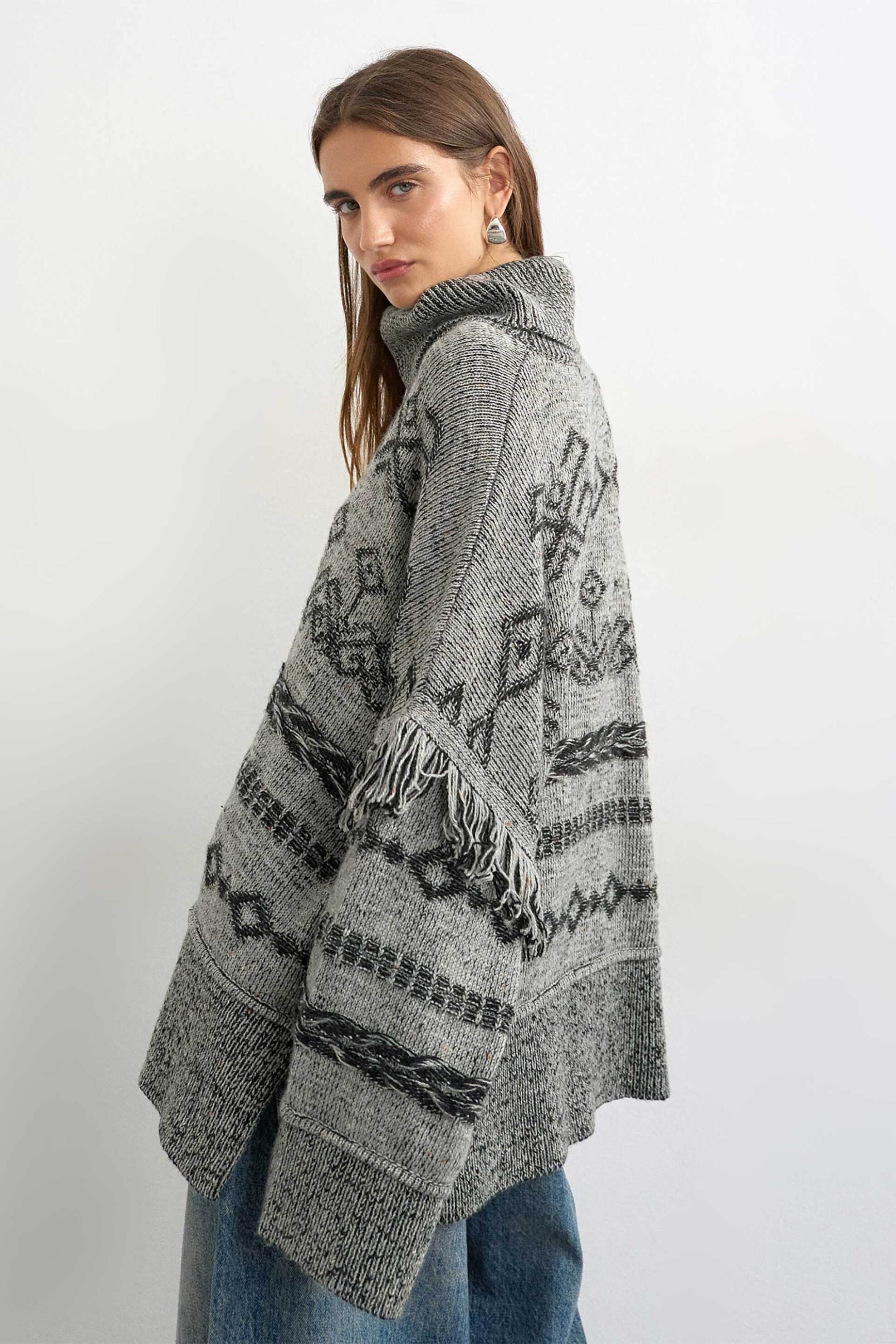 TOPSHOP Topshop γυναικείο πουλόβερ με κρόσια "Fenya" - 31001406 Γκρι - 3
