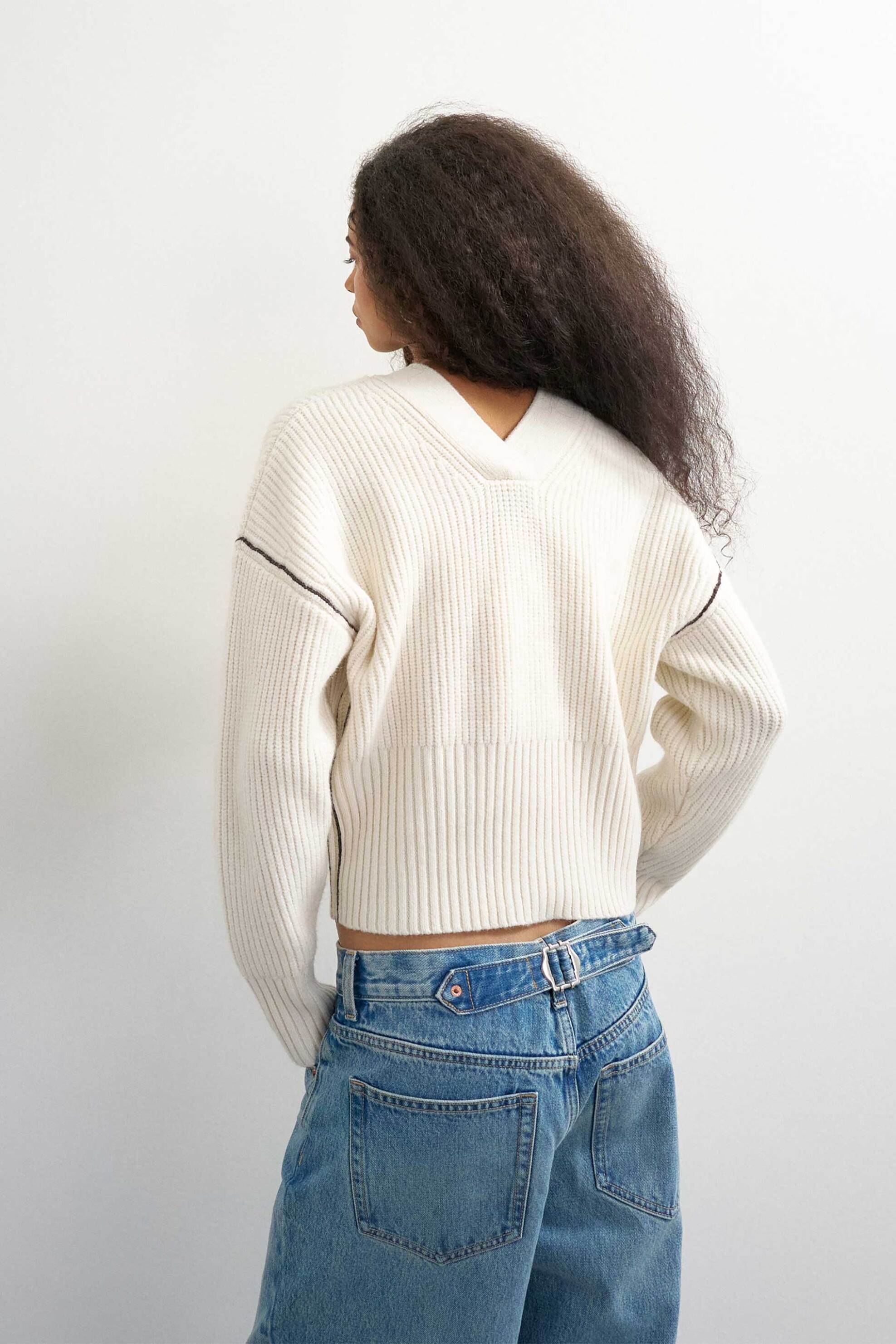 TOPSHOP Topshop γυναικεία πλεκτή ζακέτα ribbed "Feline" - 31001411 Εκρού - 3