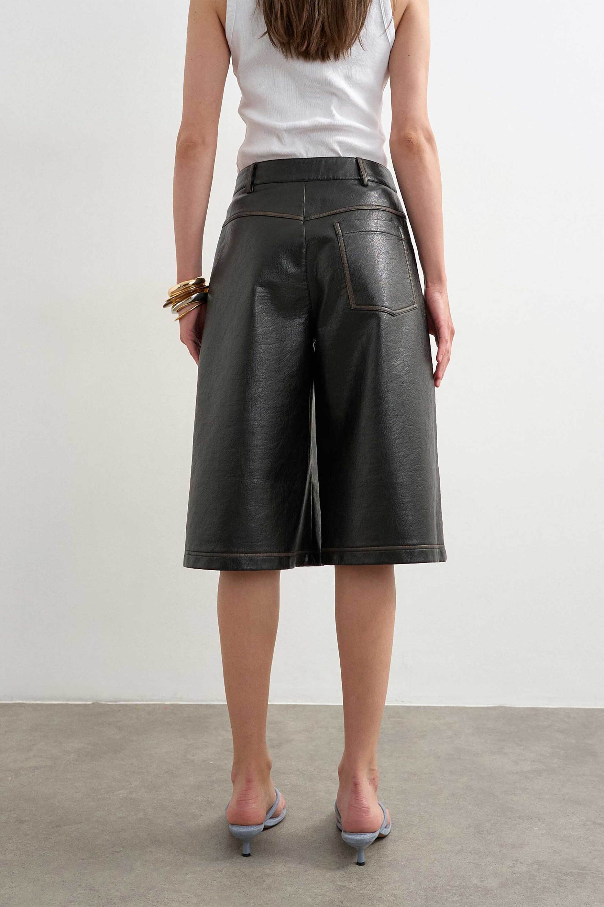 TOPSHOP Topshop γυναικεία βερμούδα από faux δέρμα "Silje" - 31001496 Μαύρο - 3