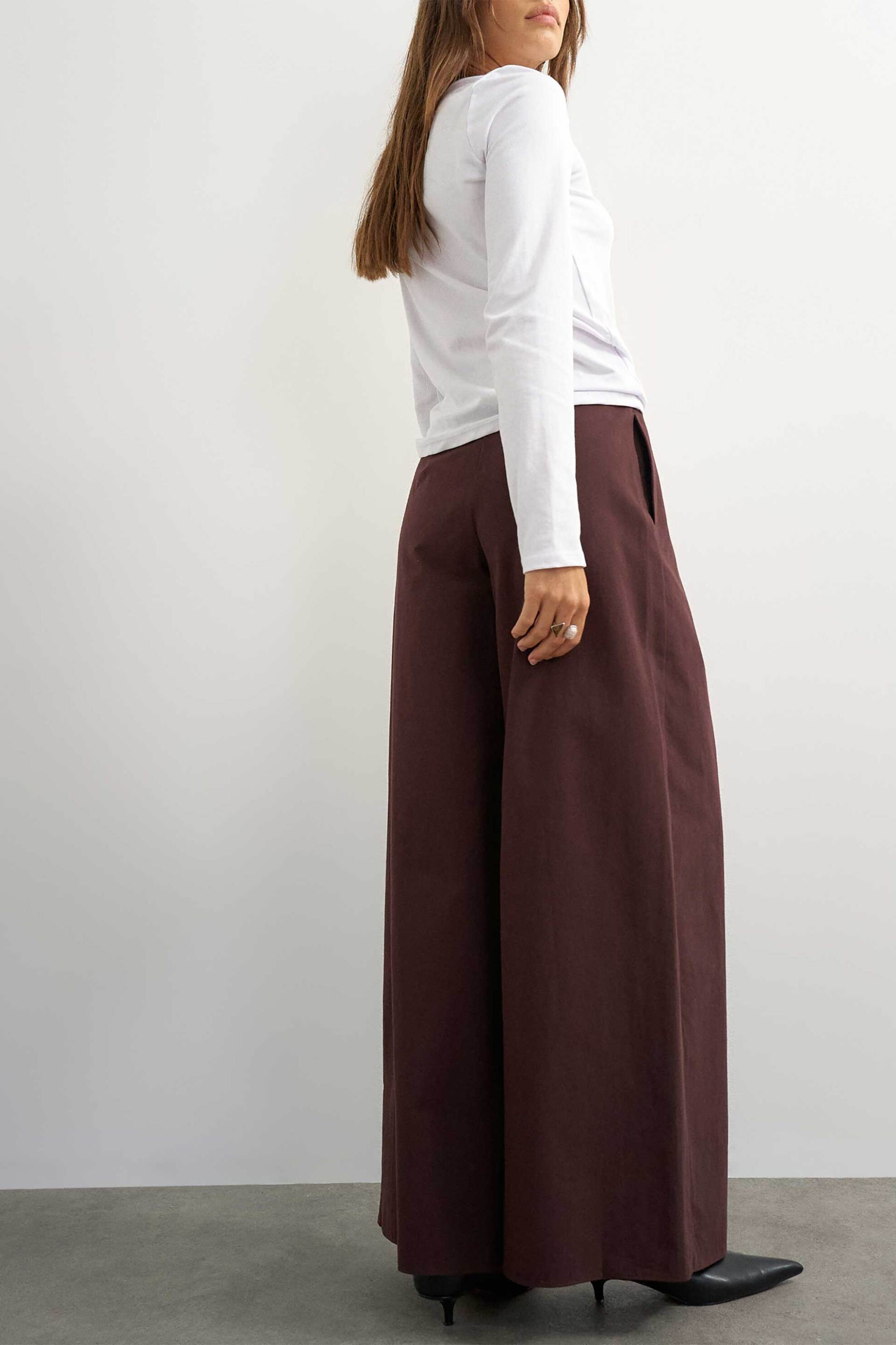 TOPSHOP Topshop γυναικείο παντελόνι Wide Leg "Ara" - 31002170 Καφέ - 3
