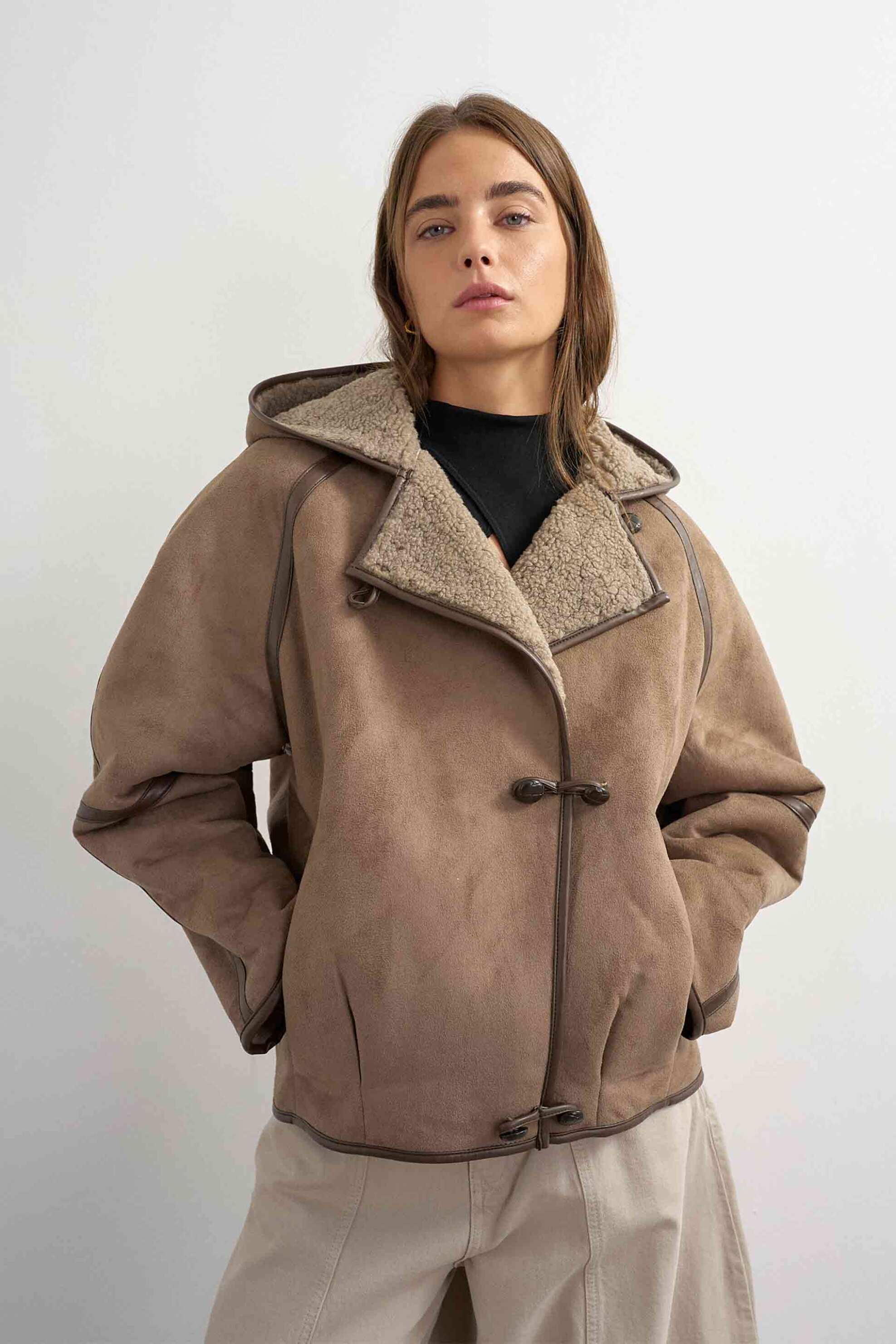 Topshop γυναικείο jacket από faux δέρμα με κουκούλα 