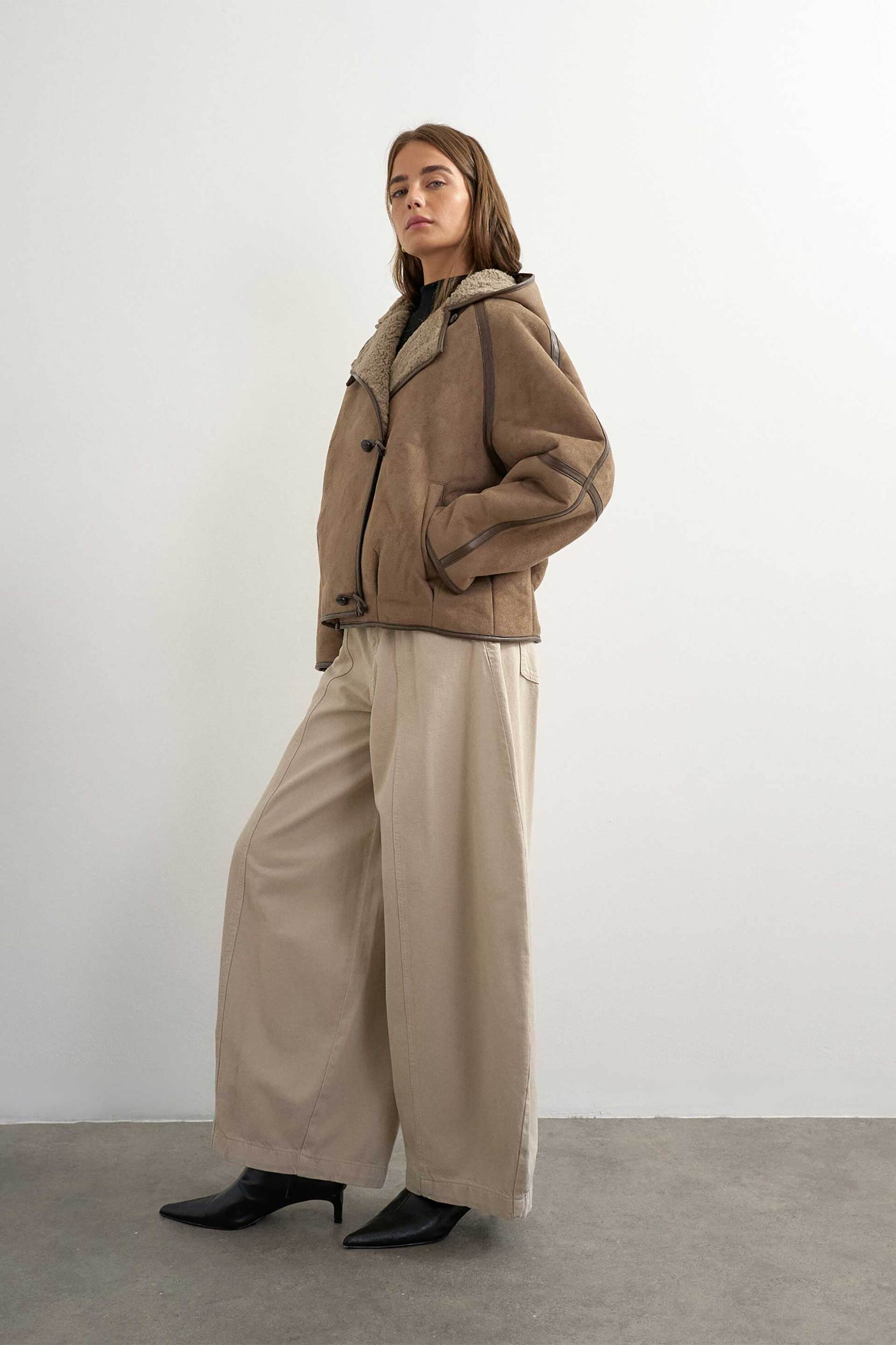TOPSHOP Topshop γυναικείο jacket από faux δέρμα με κουκούλα "Temma" - 31001461 Καφέ - 3