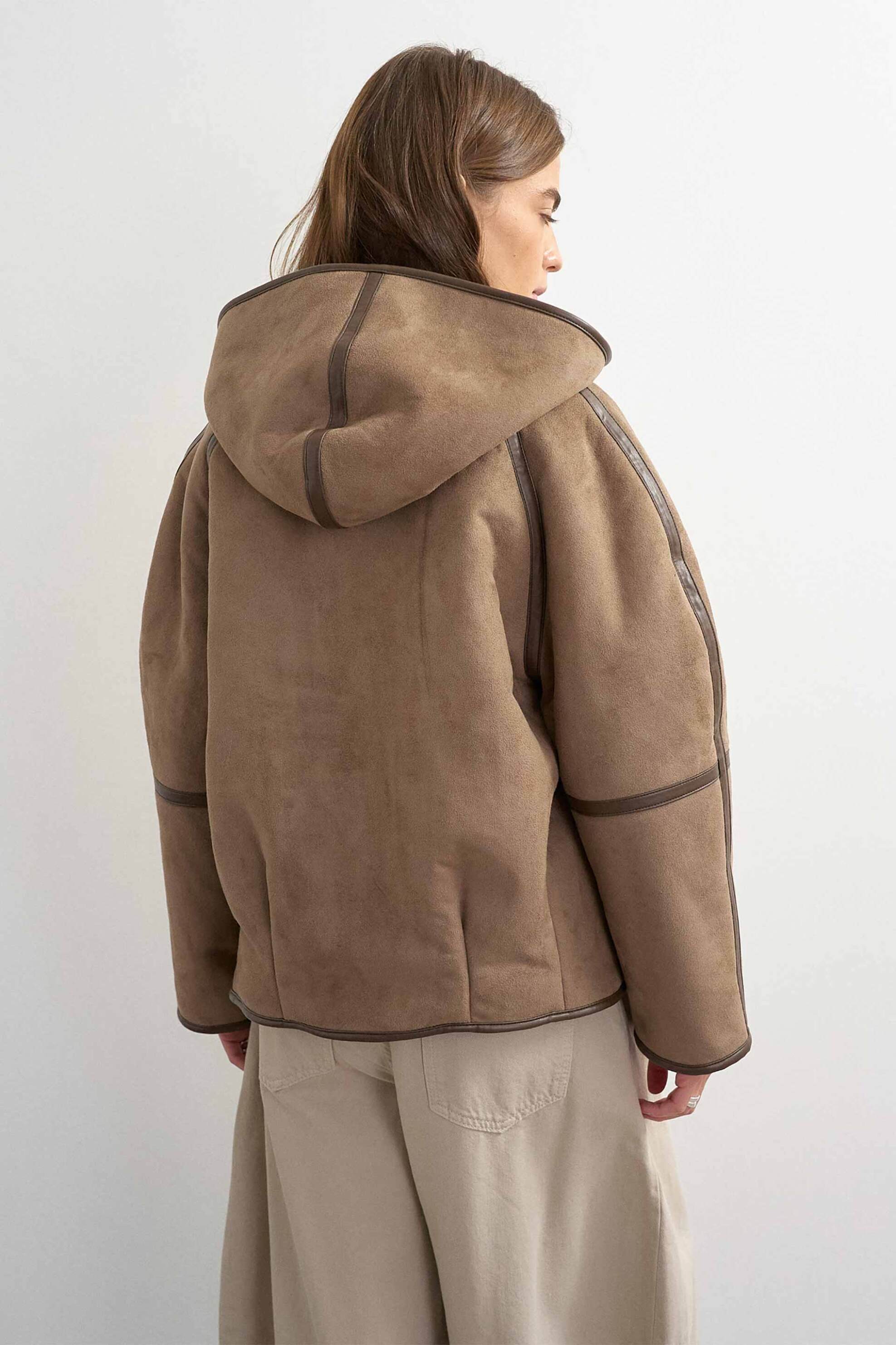 TOPSHOP Topshop γυναικείο jacket από faux δέρμα με κουκούλα "Temma" - 31001461 Καφέ - 4