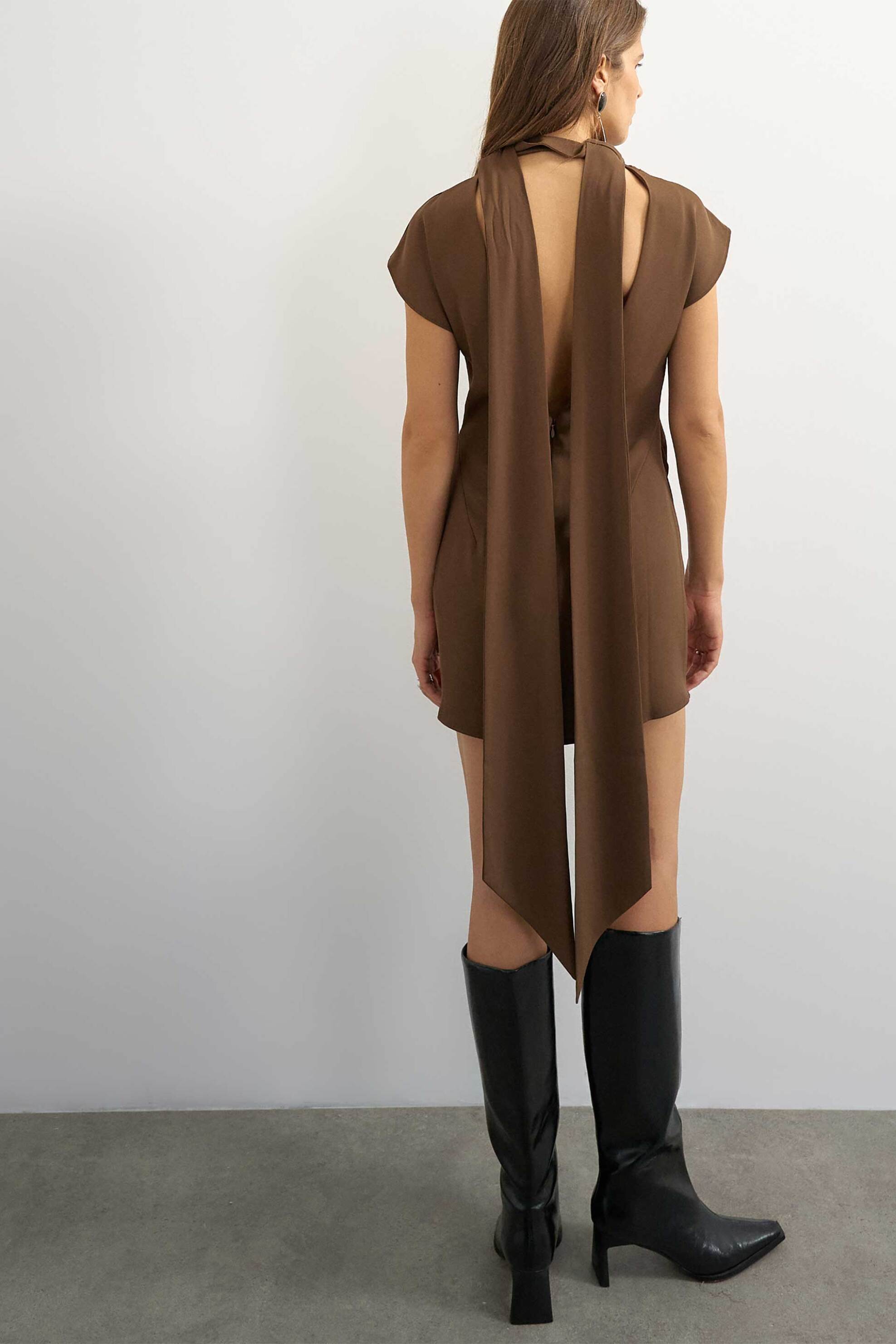 TOPSHOP Topshop γυναικείο mini φόρεμα με φουλάρι "Olivia" - 31001543 Καφέ - 4
