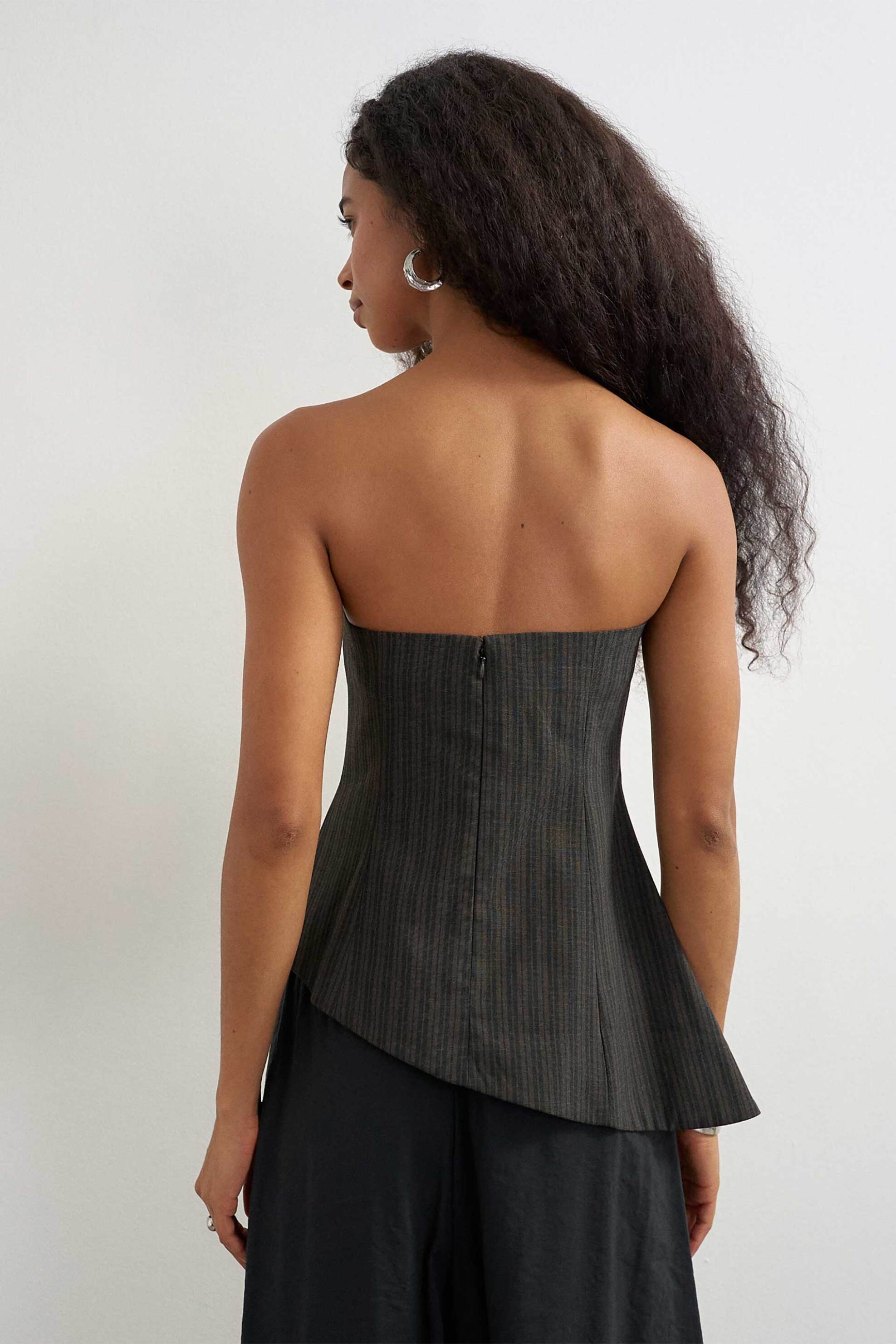 TOPSHOP Topshop γυναικείο τοπ στράπλες ριγέ "Tascha" - 31001377 Καφέ - 3