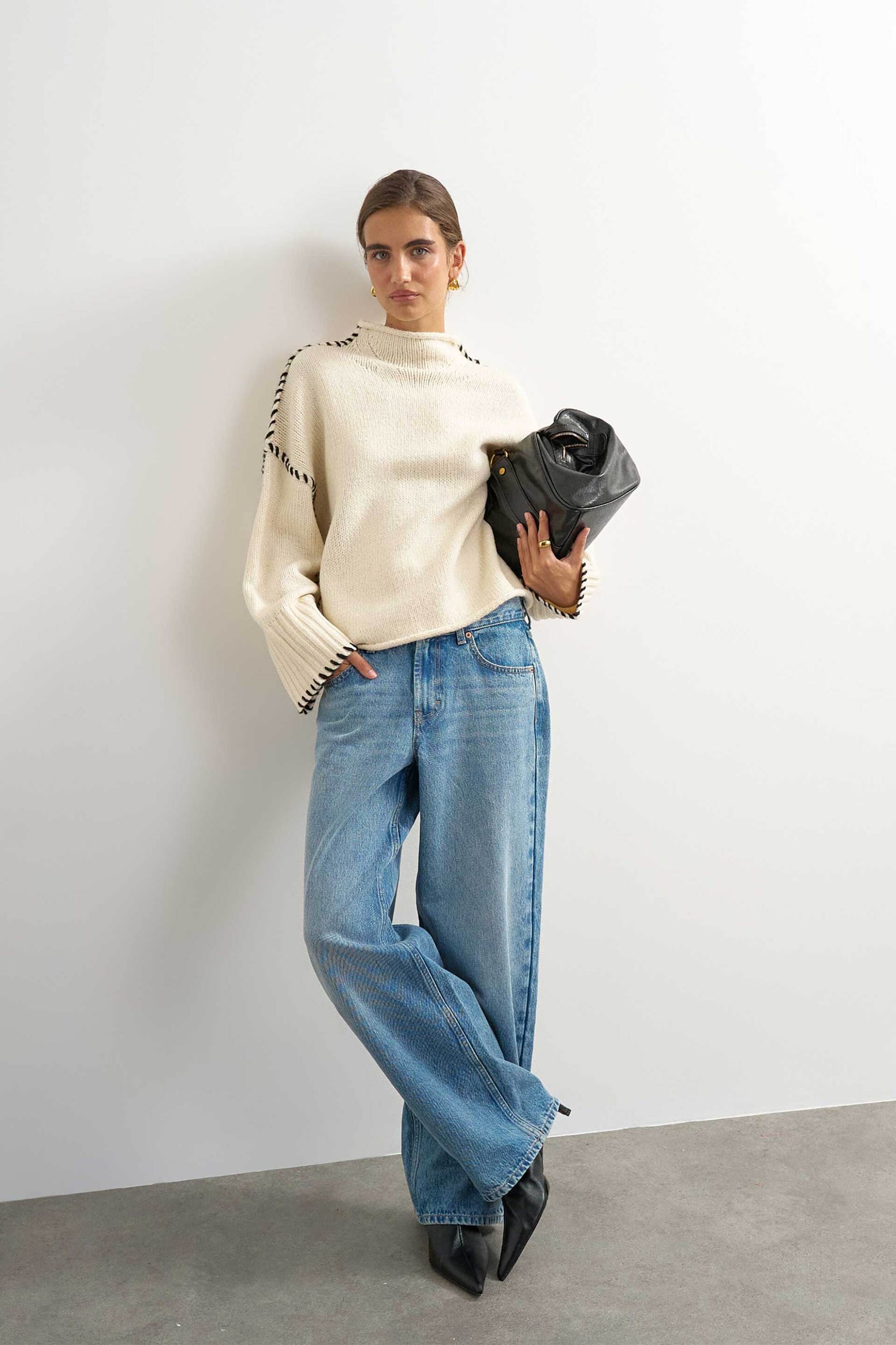 TOPSHOP Topshop γυναικείο πουλόβερ μονόχρωμο με εξώραφα "Yanis" - 31001518 Εκρού - 3