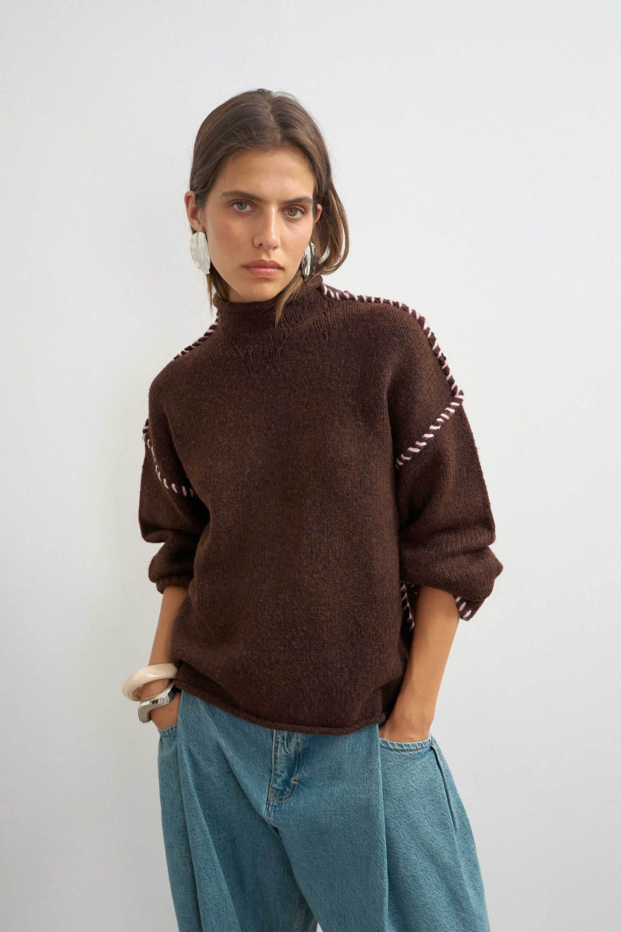 Topshop γυναικείο πουλόβερ μονόχρωμο με εξώραφα 