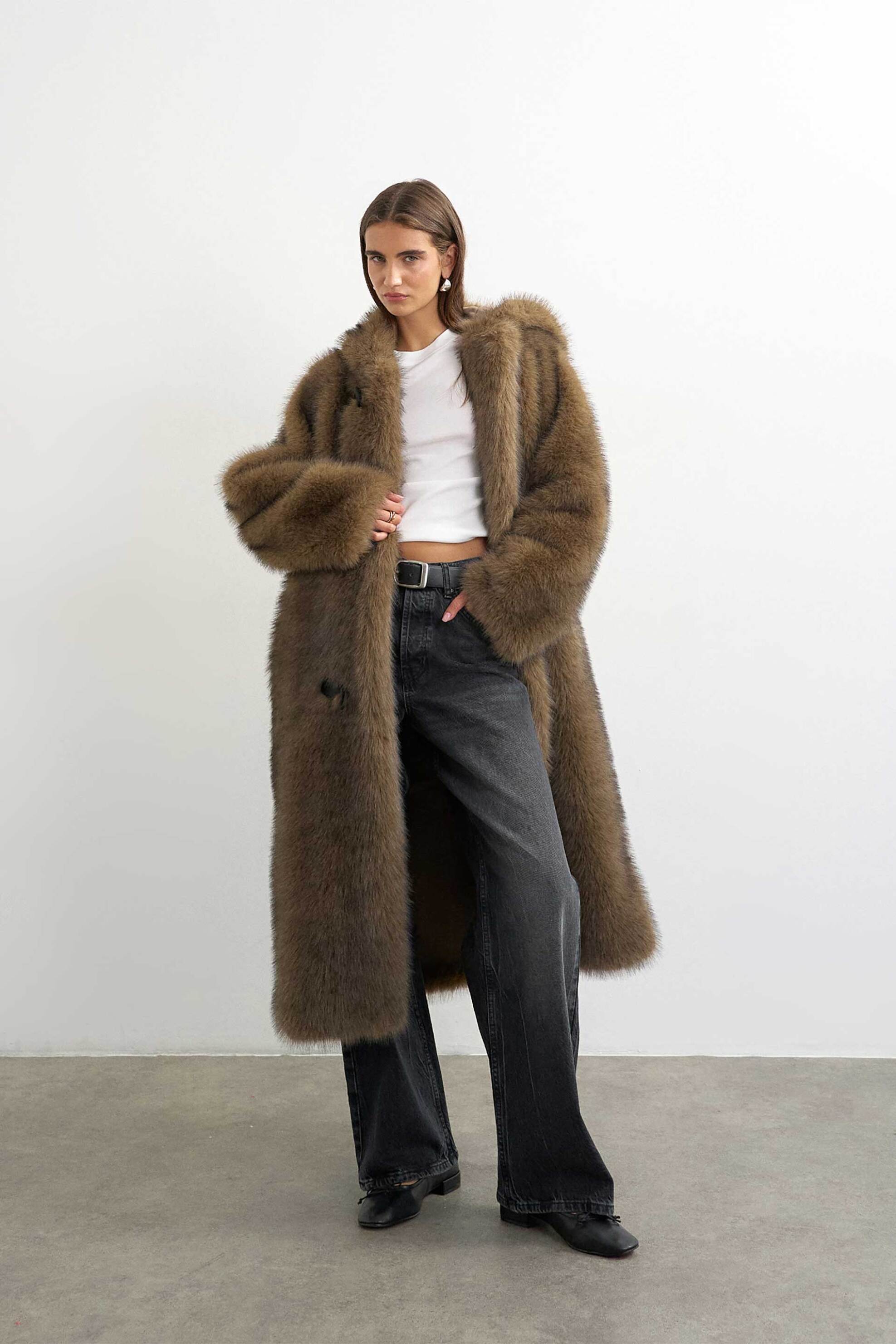 Topshop γυναικείο faux fur παλτό με κουκούλα 