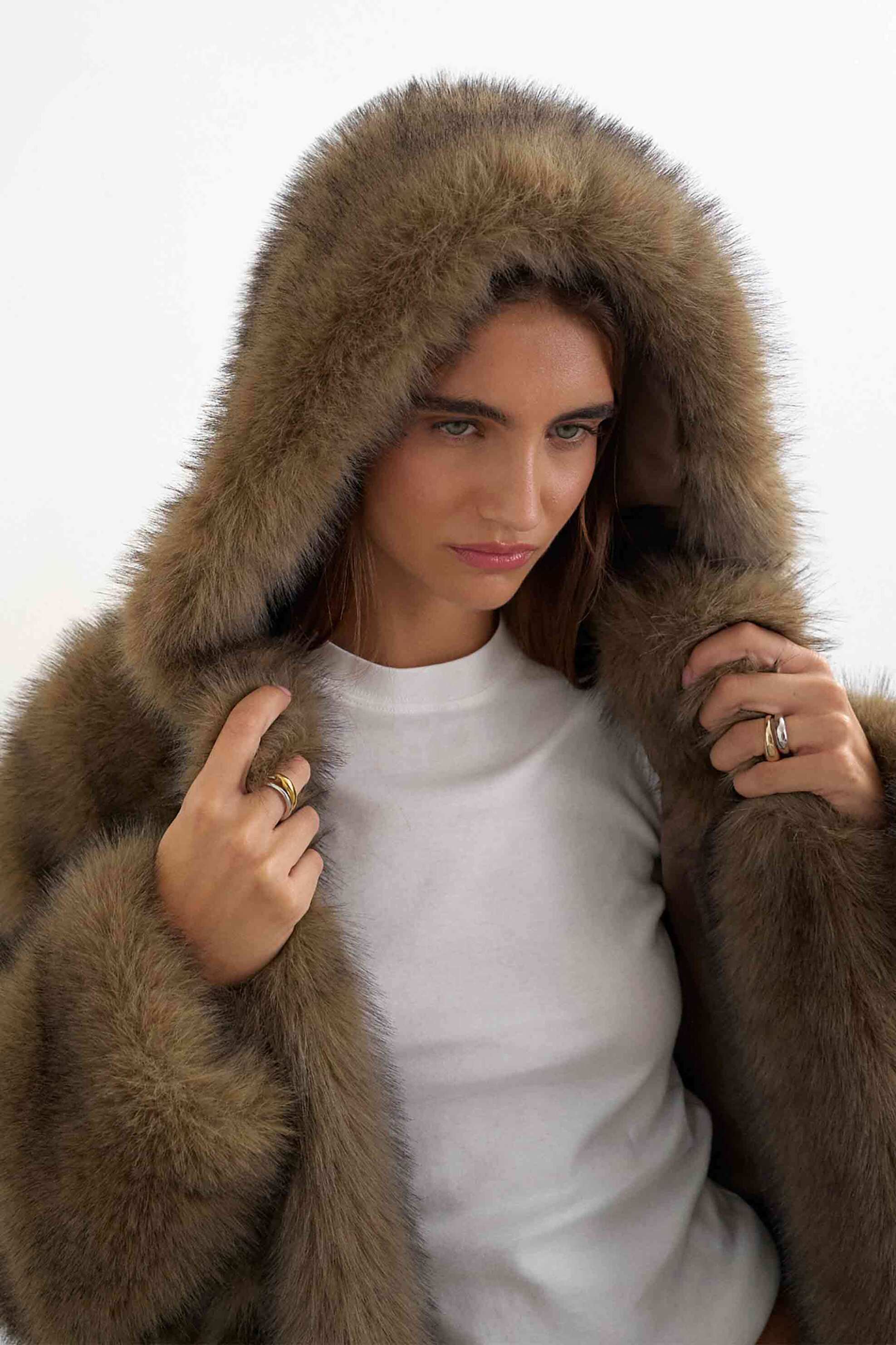 Topshop γυναικείο faux fur παλτό με κουκούλα 