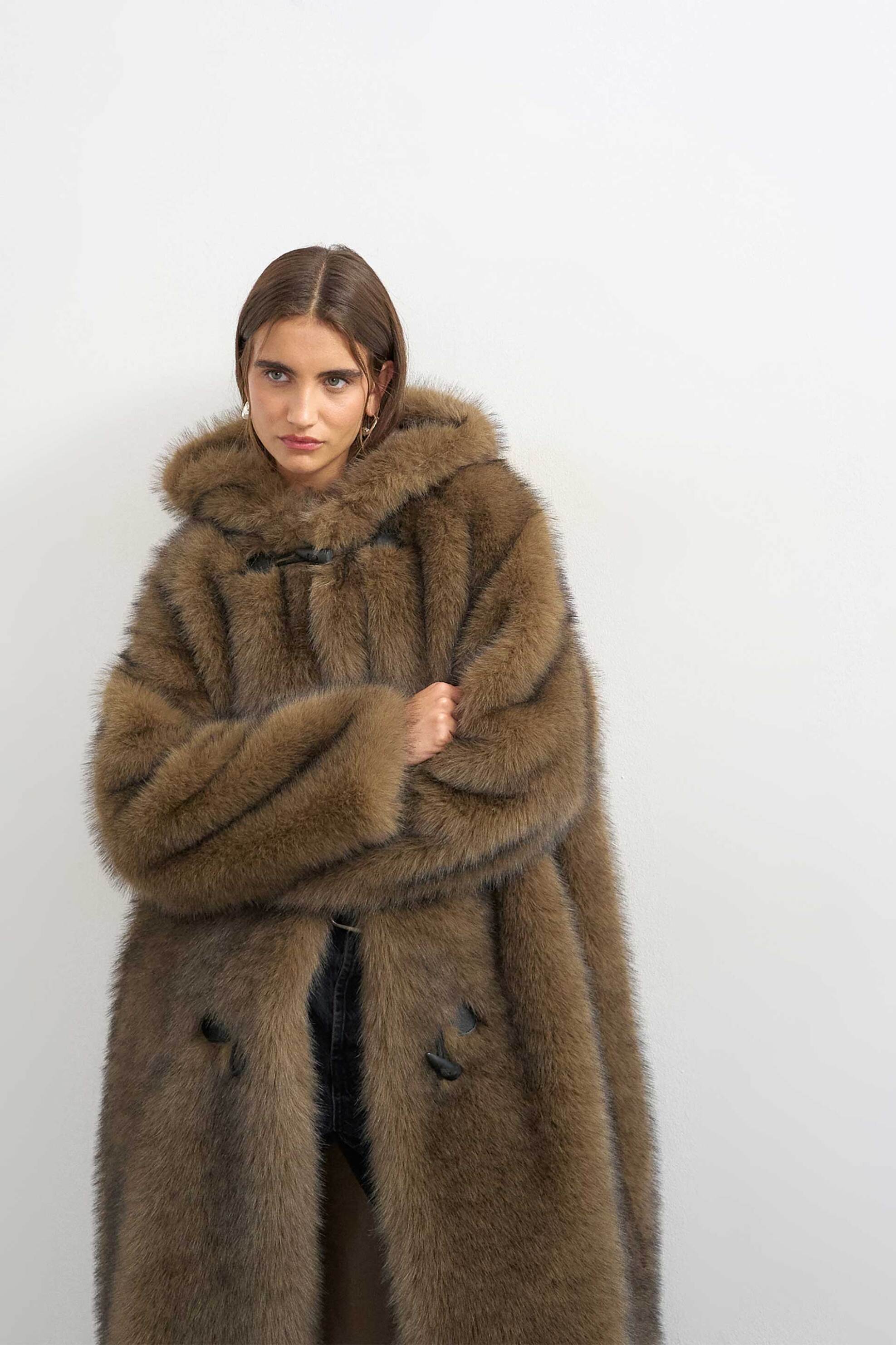 TOPSHOP Topshop γυναικείο faux fur παλτό με κουκούλα "Tyra" - 31001467 Καφέ - 3