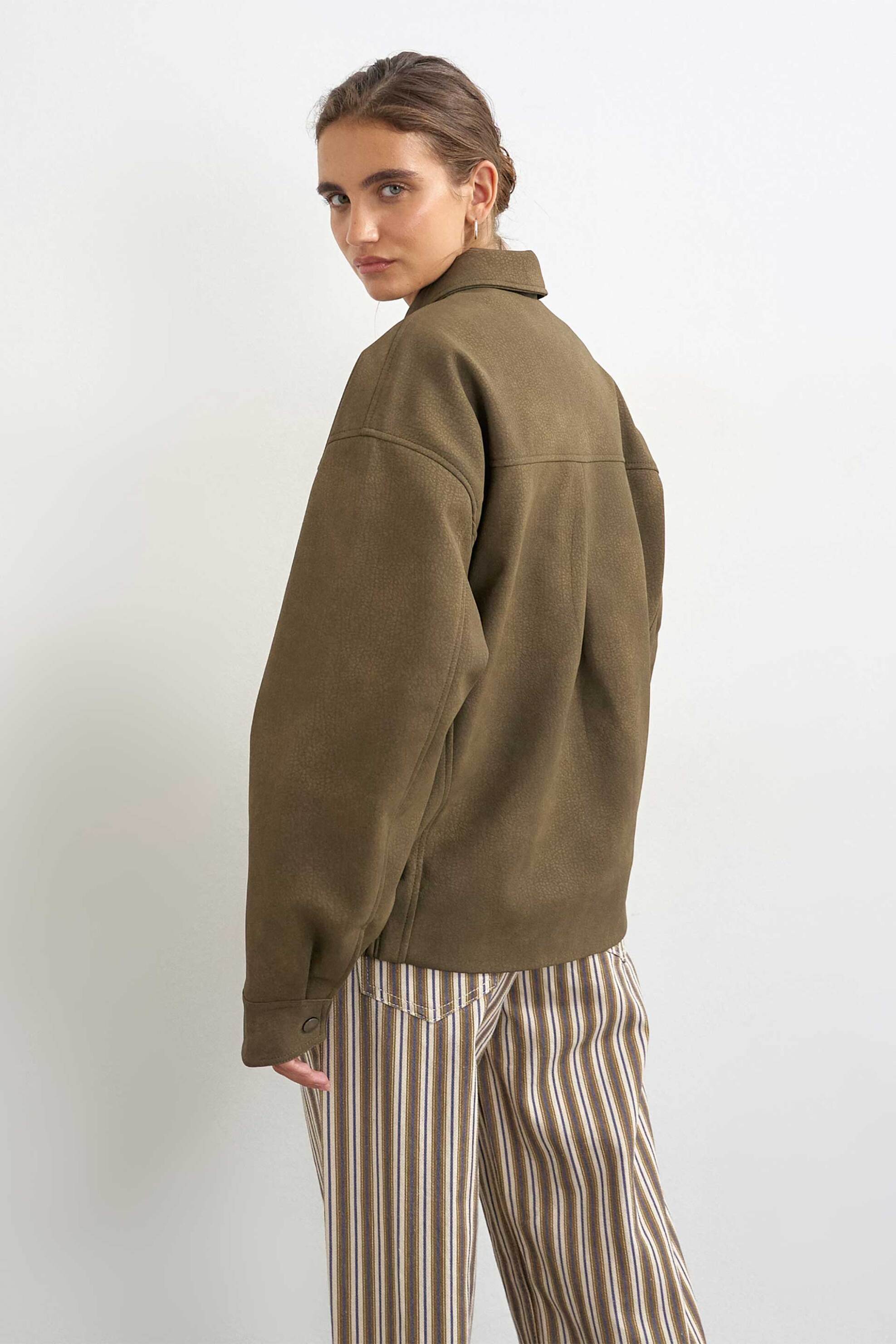 TOPSHOP Topshop γυναικείο bomber jacket από faux δέρμα "Tilde" - 31001470 Καφέ - 4