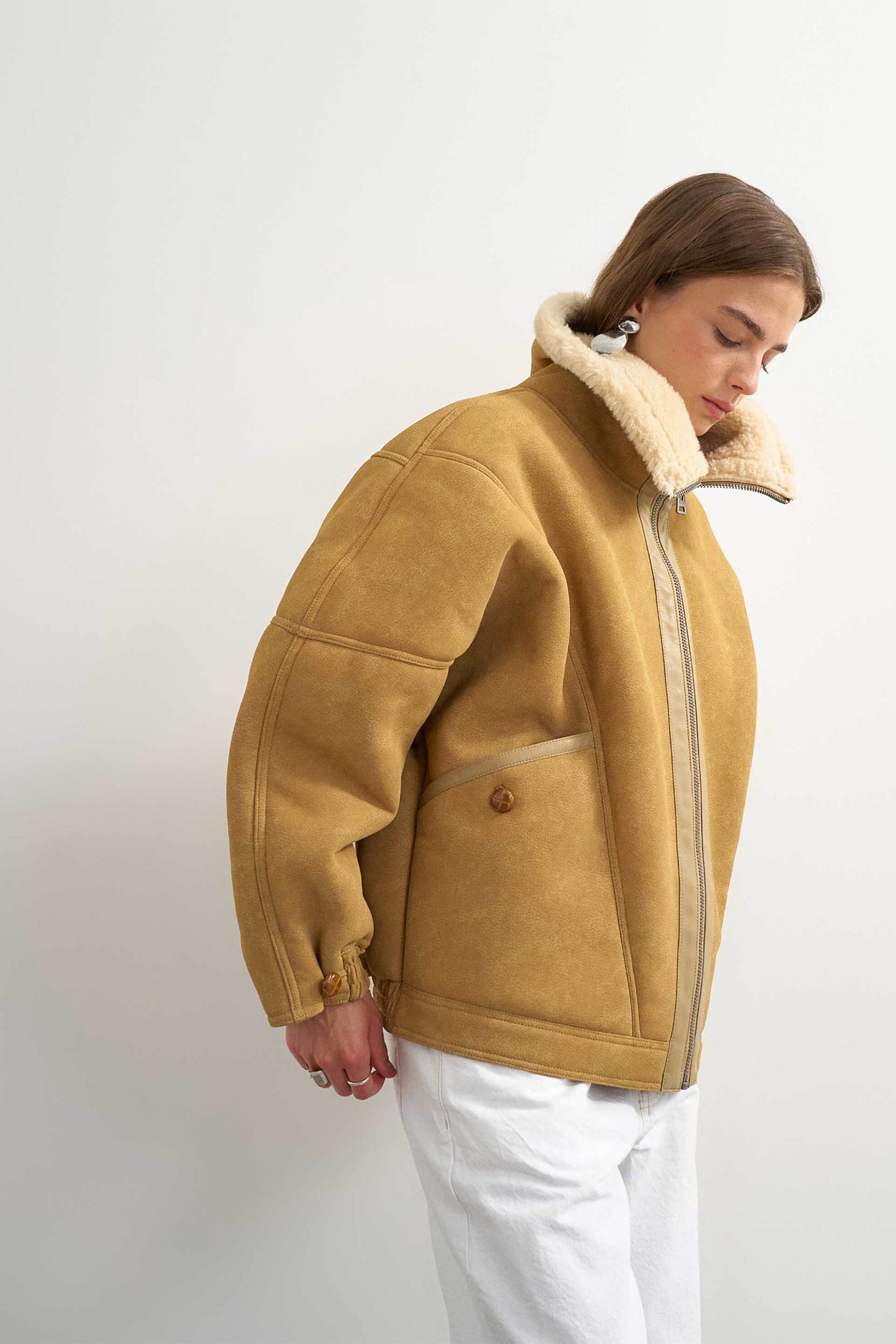 TOPSHOP Topshop γυναικείο jacket από faux δέρμα "Tulla" - 31001597 Μπεζ - 3