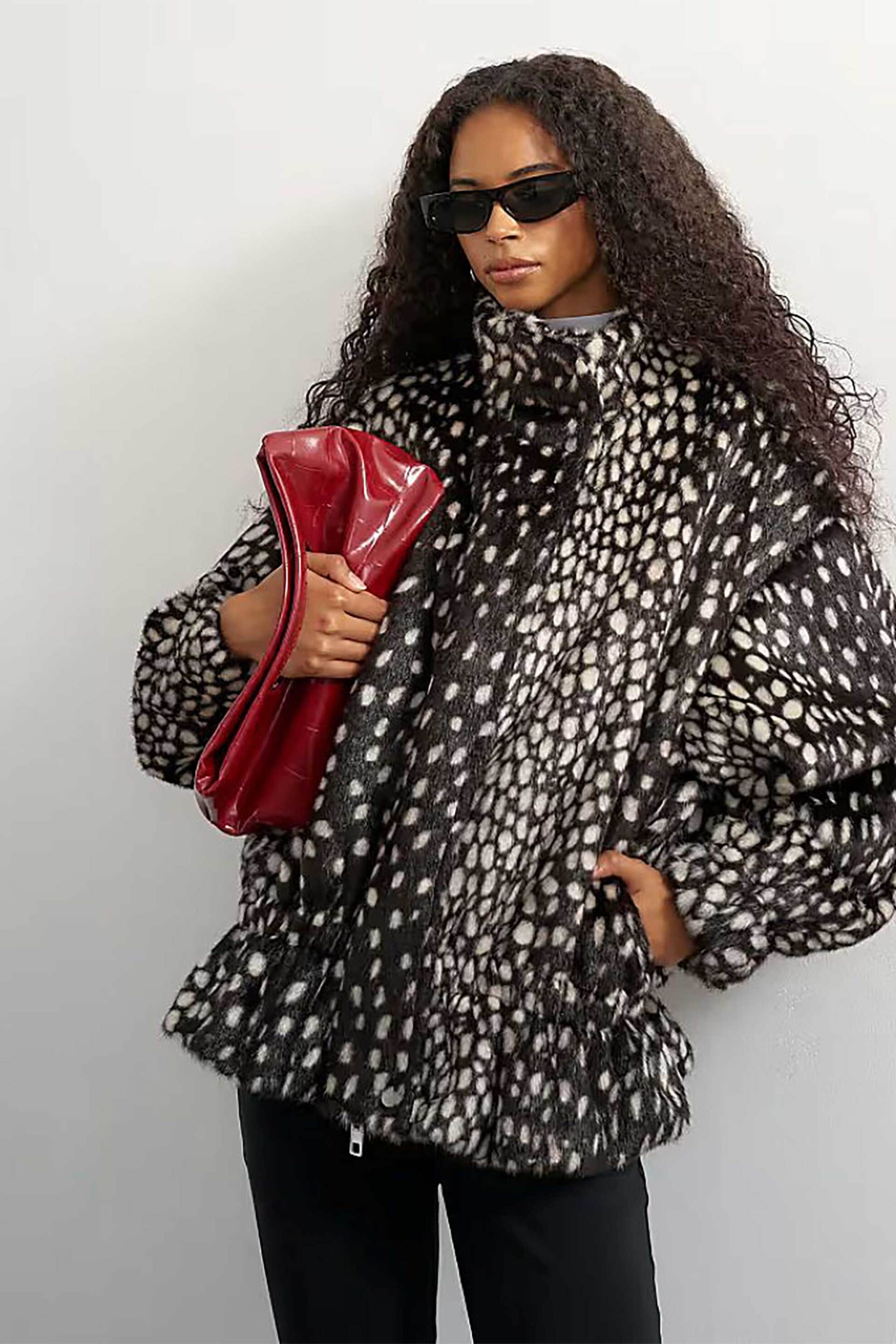 Topshop γυναικείο faux fur jacket με print 