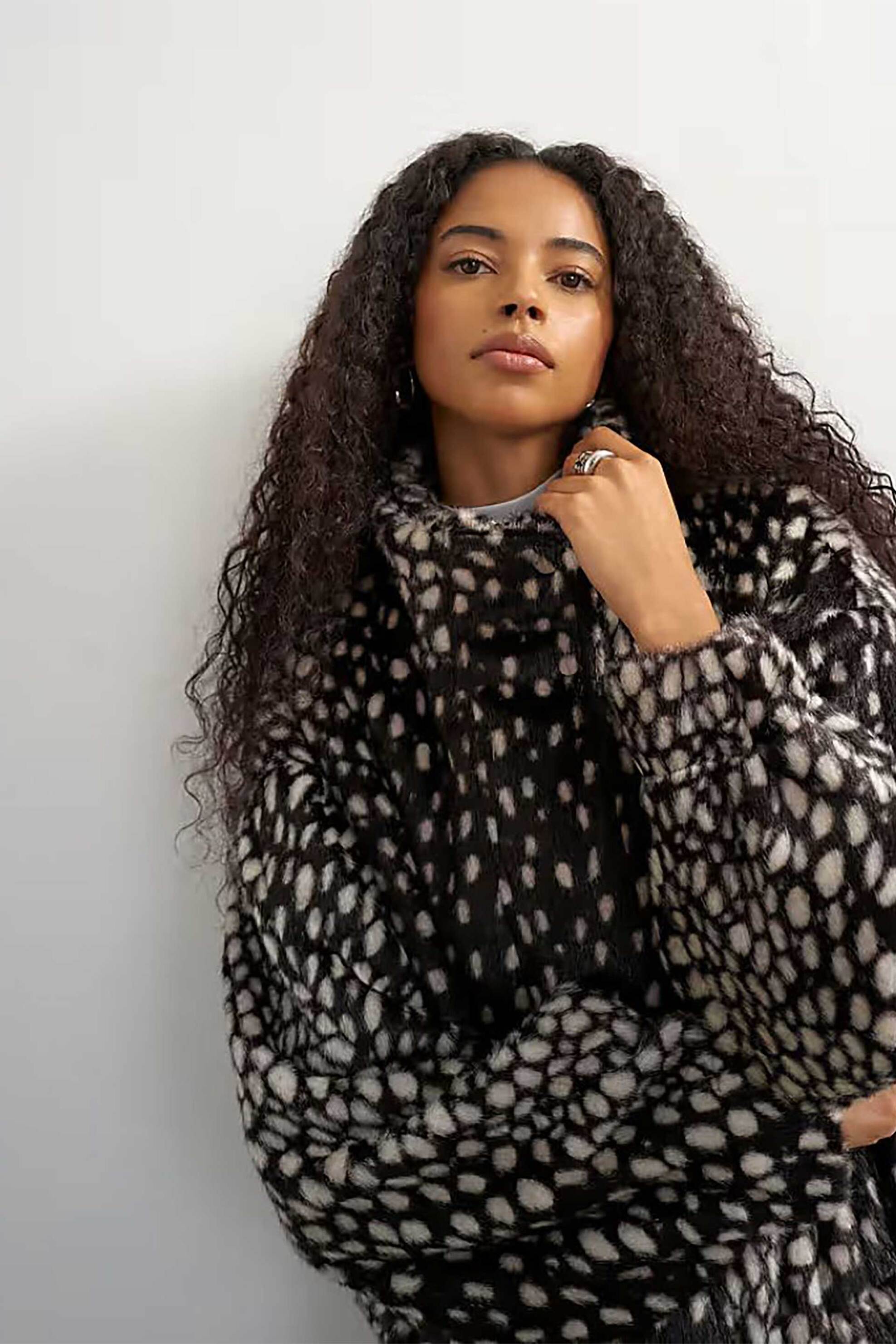 Topshop γυναικείο faux fur jacket με print 
