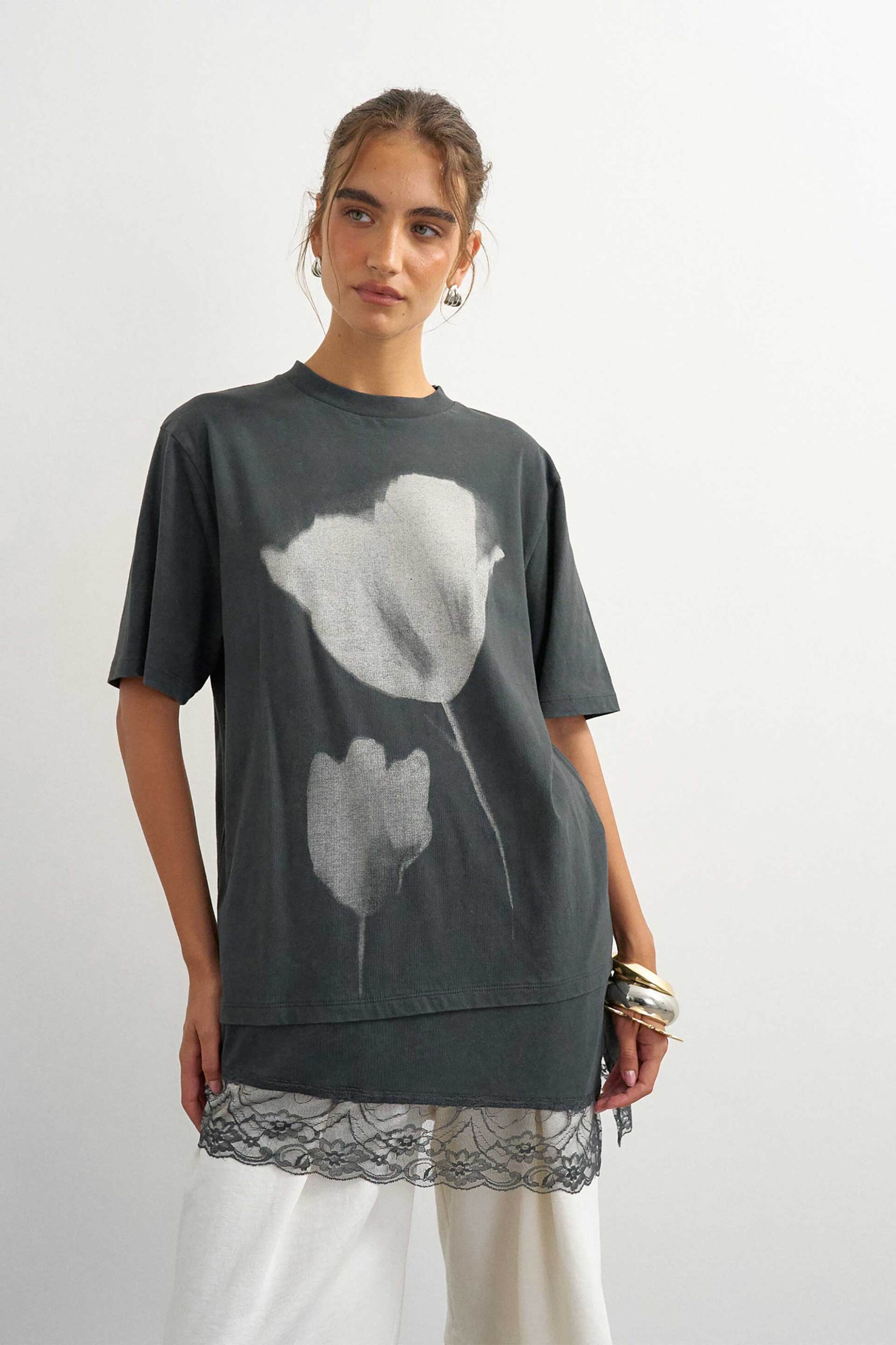Topshop γυναικείο T-shirt με δαντέλα Regular Fit 