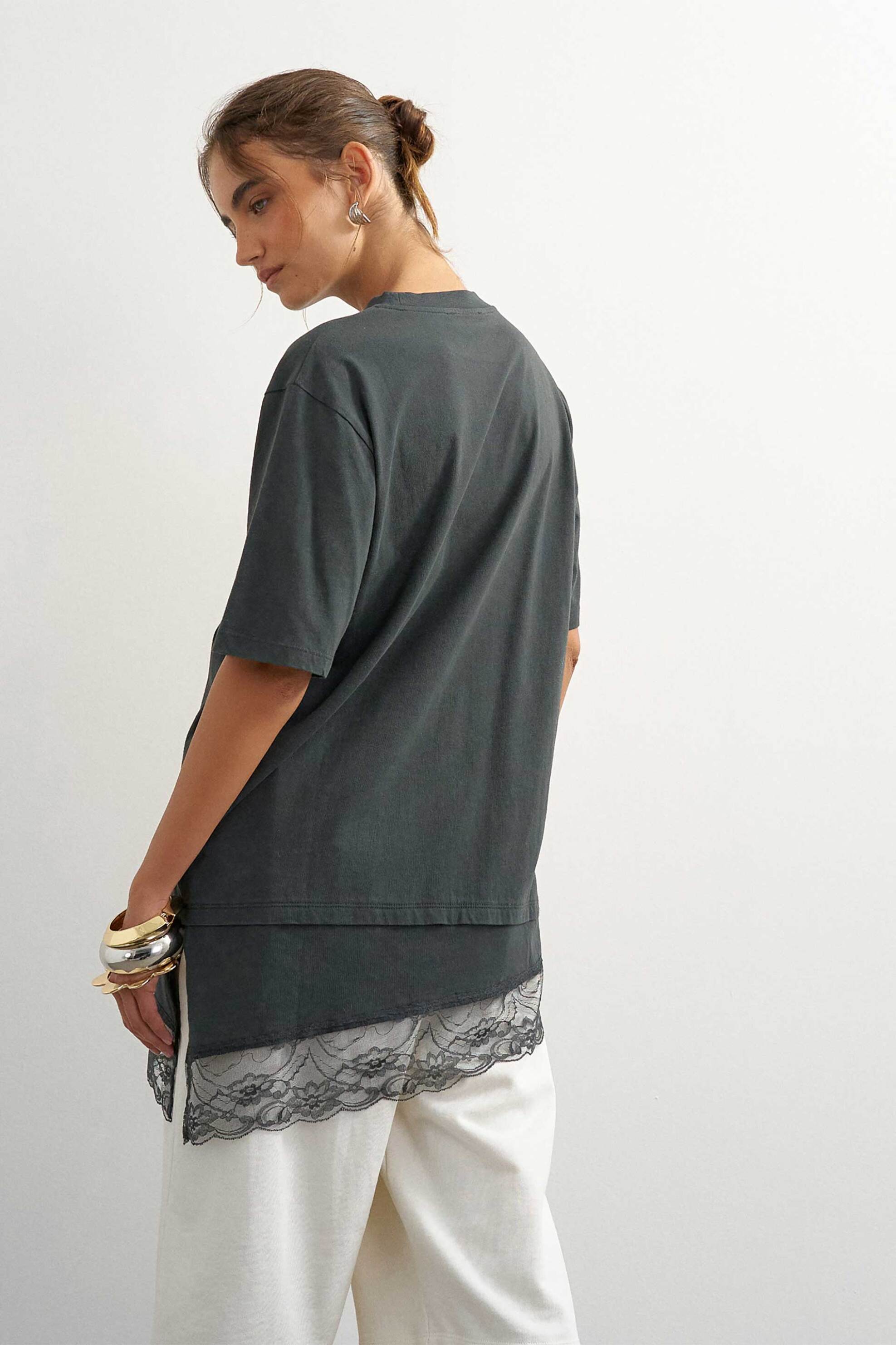 TOPSHOP Topshop γυναικείο T-shirt με δαντέλα Regular Fit "Brit" - 31002192 Ανθρακί - 4