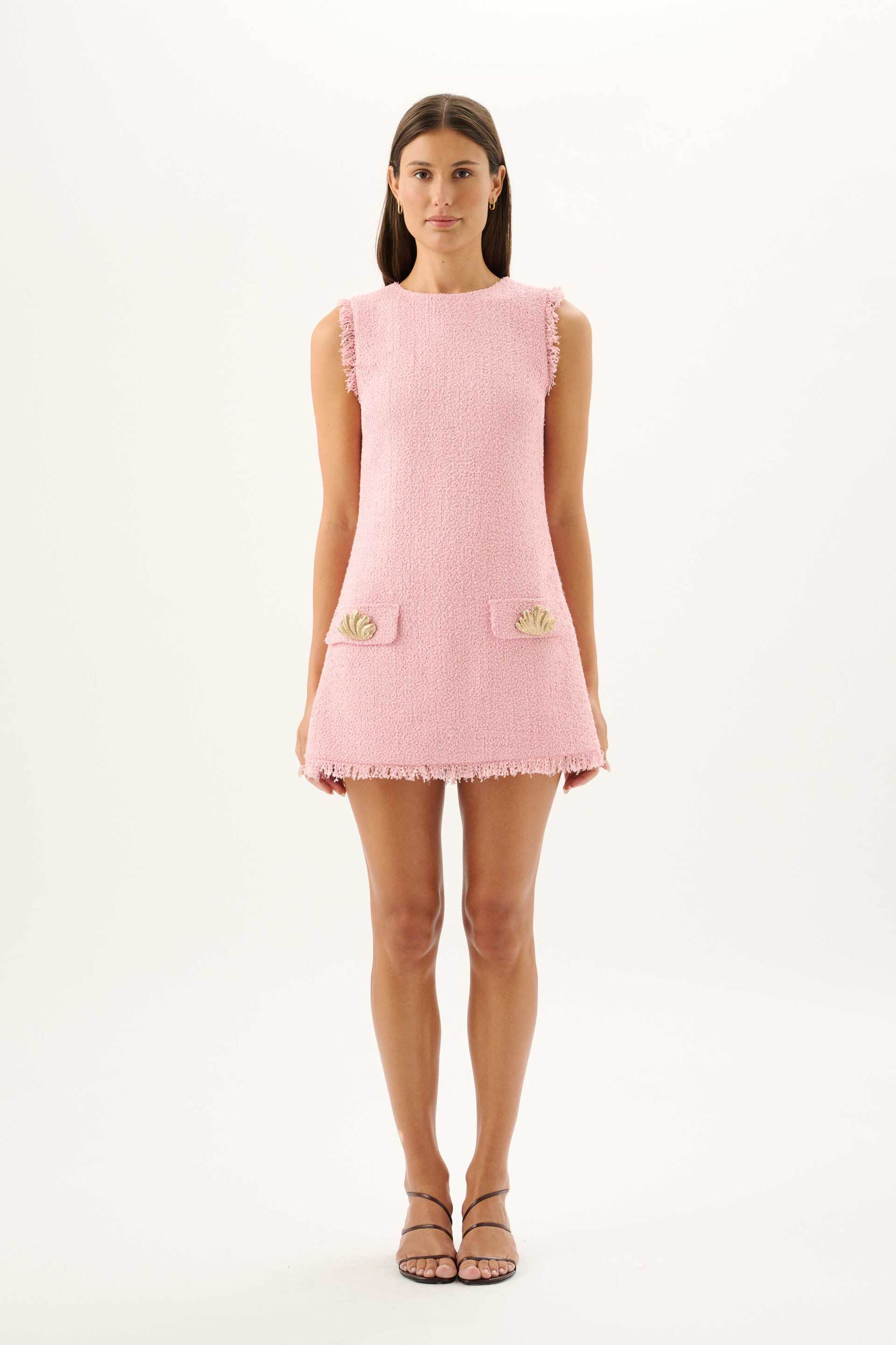 Roame γυναικείο mini φόρεμα tweed "Mia Boucle" - R26D241 Ροζ