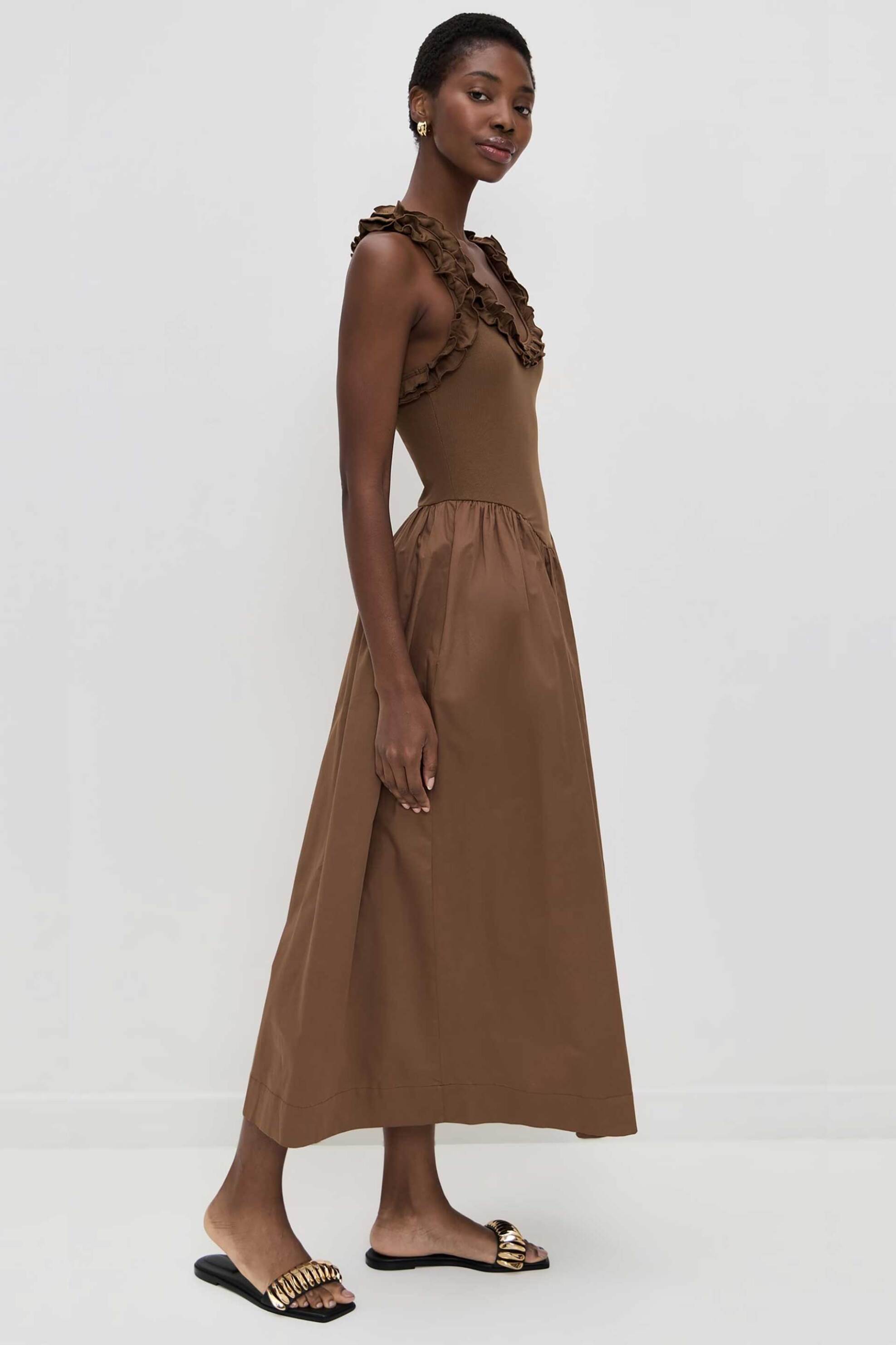 Roame γυναικείο maxi φόρεμα με βολάν "Paloma" - R26D263B Καφέ φωτογραφία