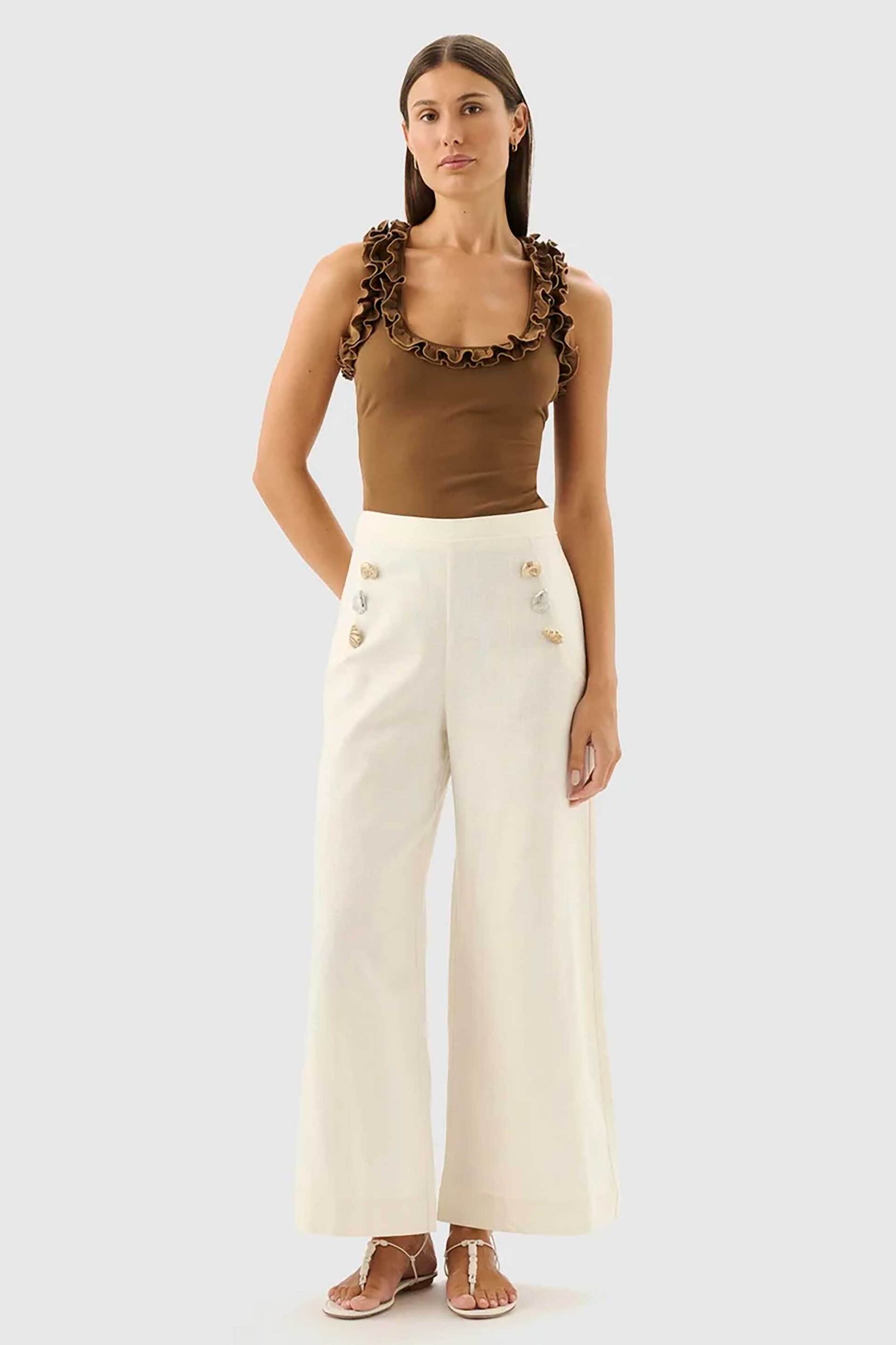 Roame γυναικείο αμάνικο τοπ με βολάν "Paloma" - R26T111A Καφέ