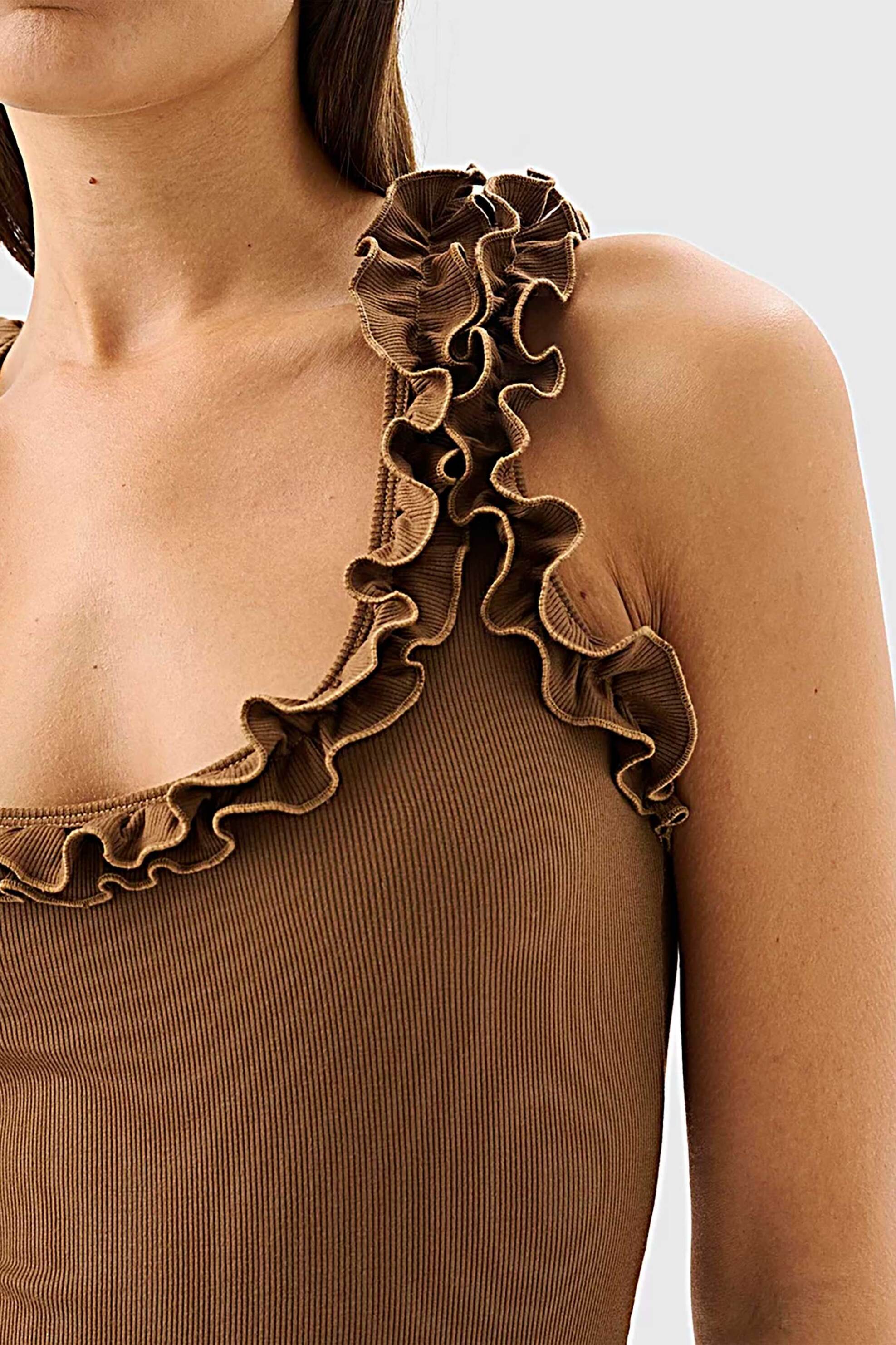 Roame γυναικείο αμάνικο τοπ με βολάν "Paloma" - R26T111A Καφέ φωτογραφία