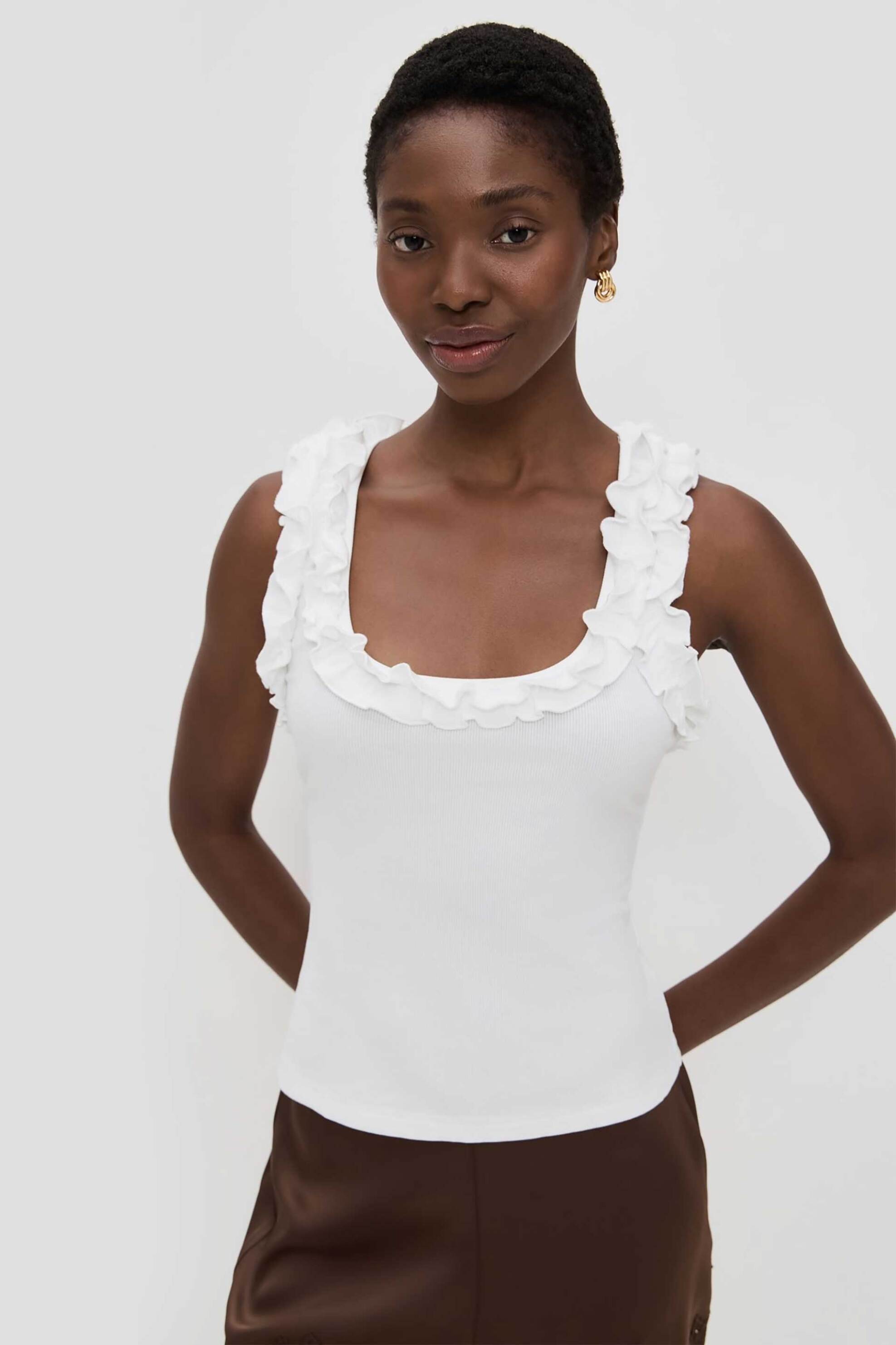 Roame γυναικείο αμάνικο τοπ με βολάν "Paloma" - R26T111C Λευκό