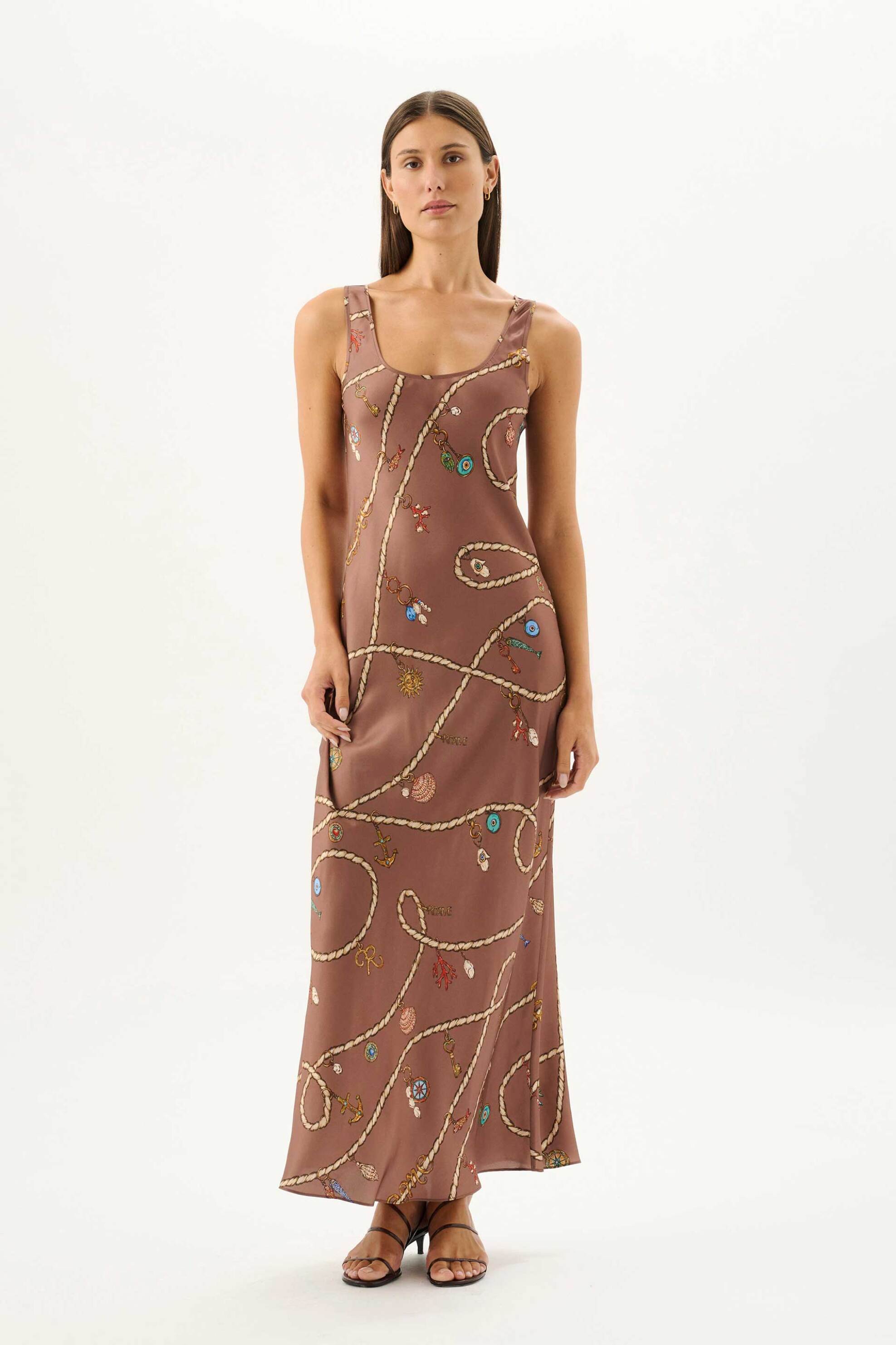 Roame γυναικείο maxi φόρεμα αμάνικο "Jimena" - R26D268 Καφέ